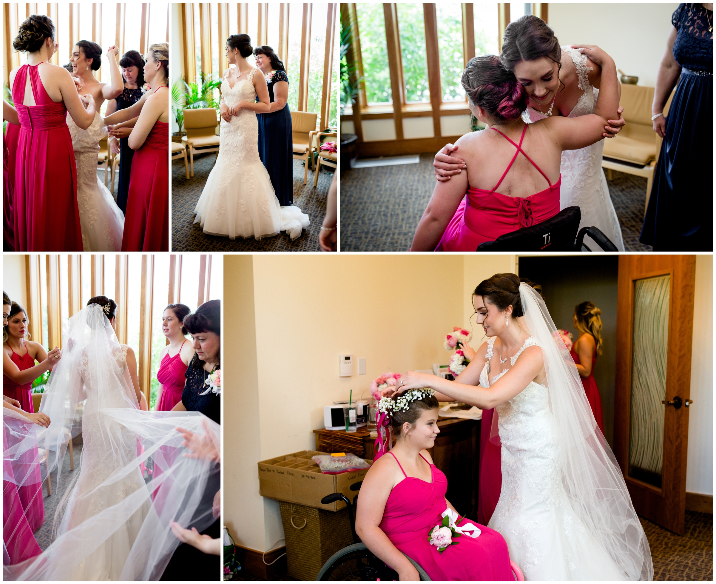 bride getting ready at Regis University Chapel wedding ceremony