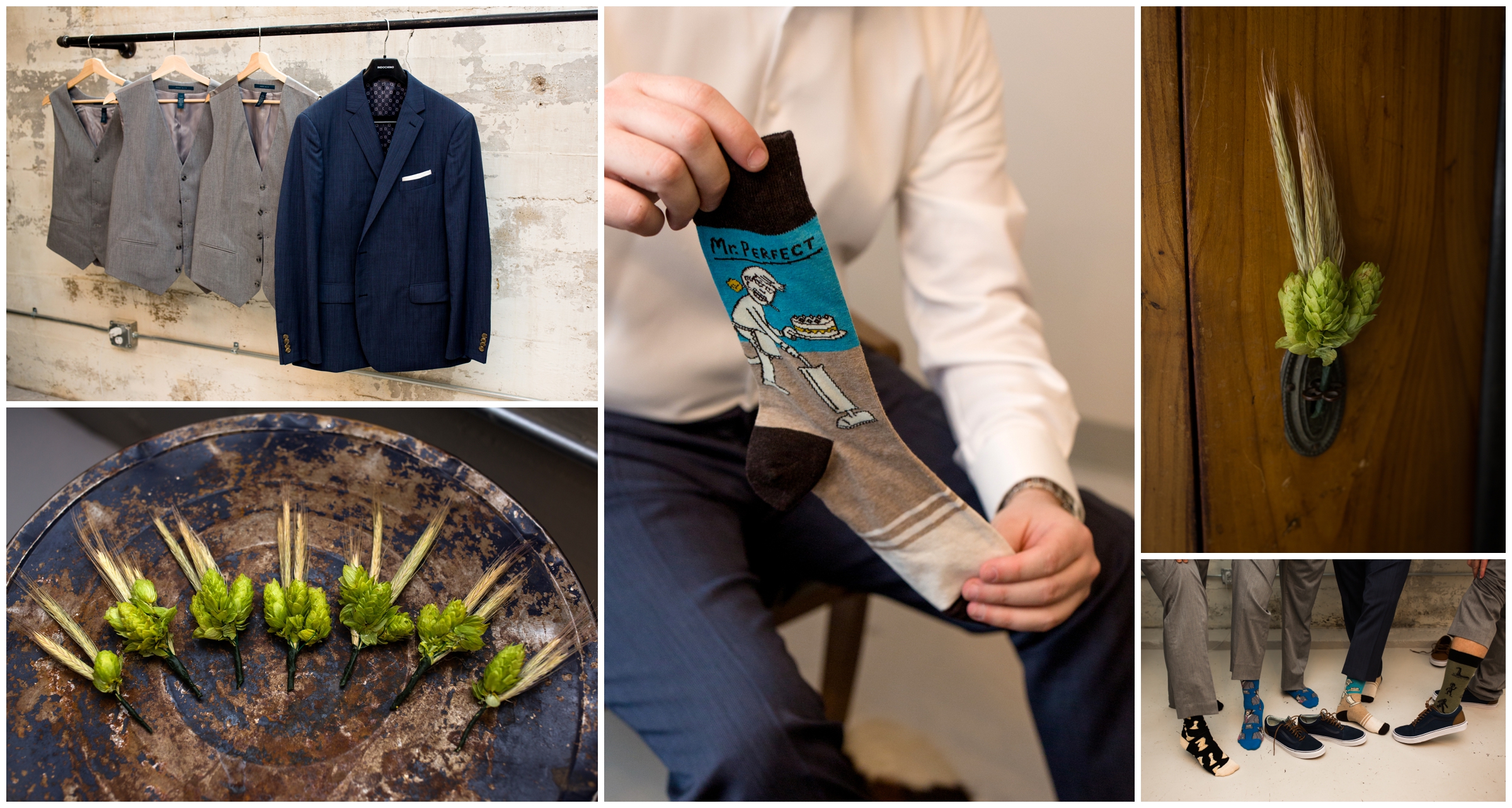 groomsmen boutonniere with hops for beer wedding