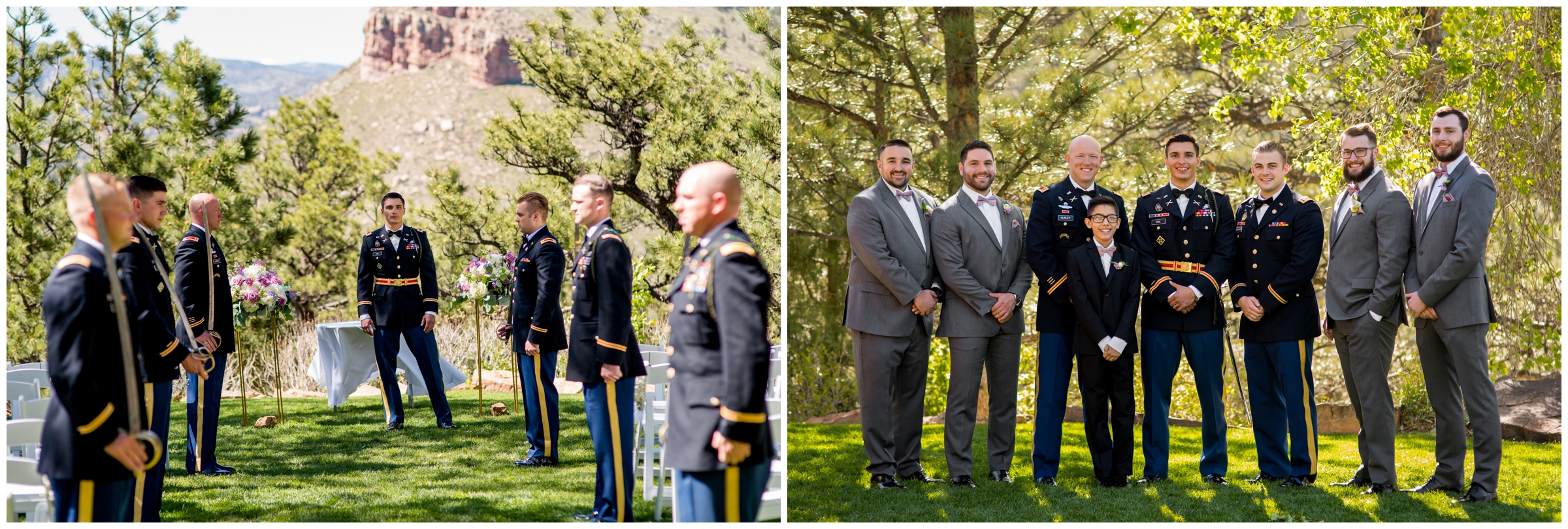 Colorado military groom posing with groomsmen in uniform