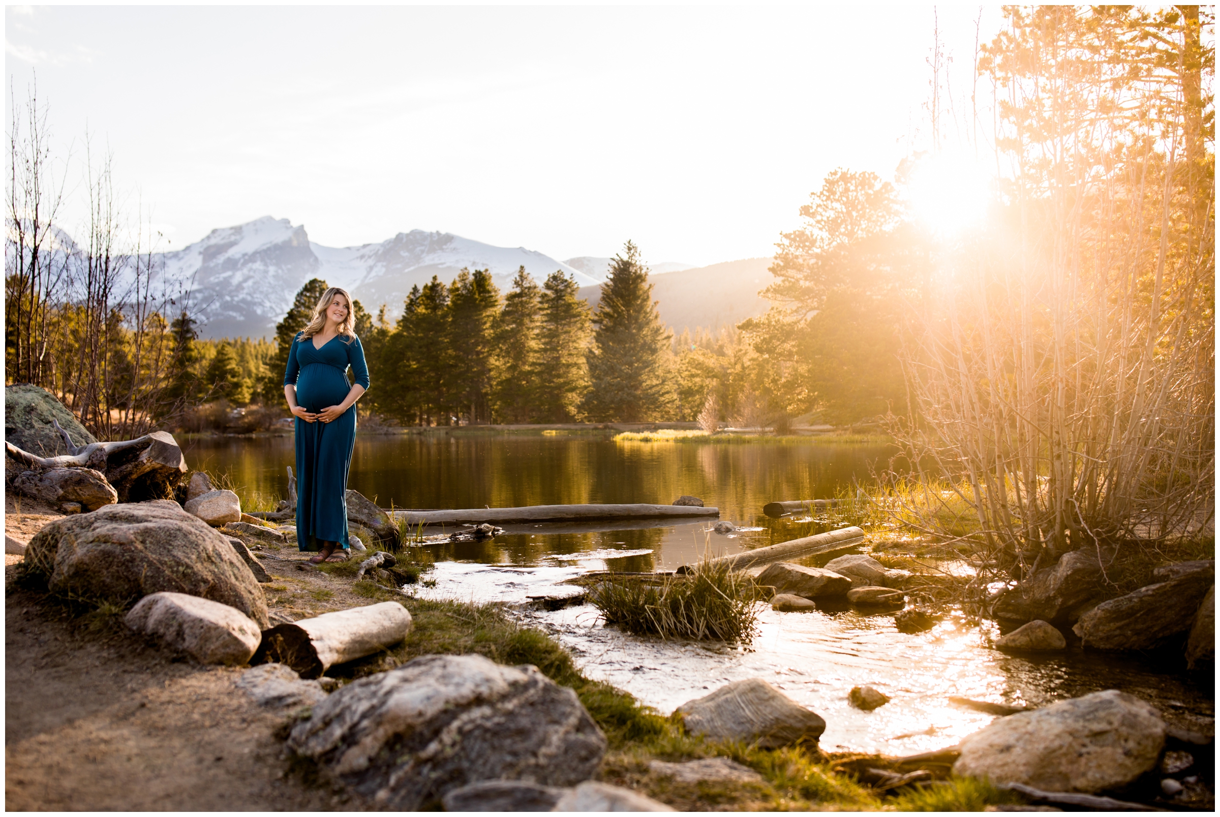 Sprague Lake Estes Park maternity photos in Rocky Mountain National Park by Colorado portrait photographer Plum Pretty Photography