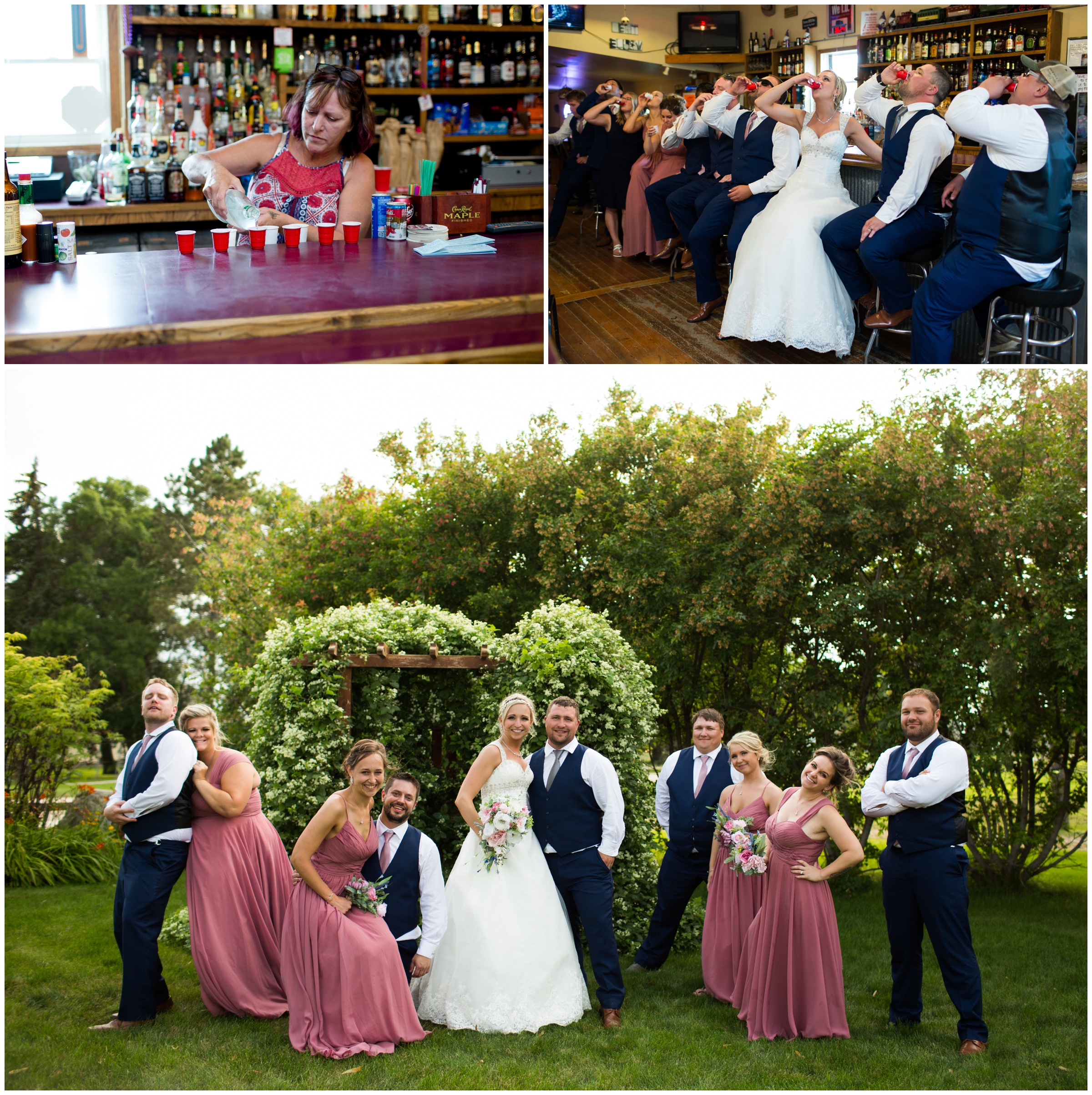 wedding party taking shots in a bar after ceremony 