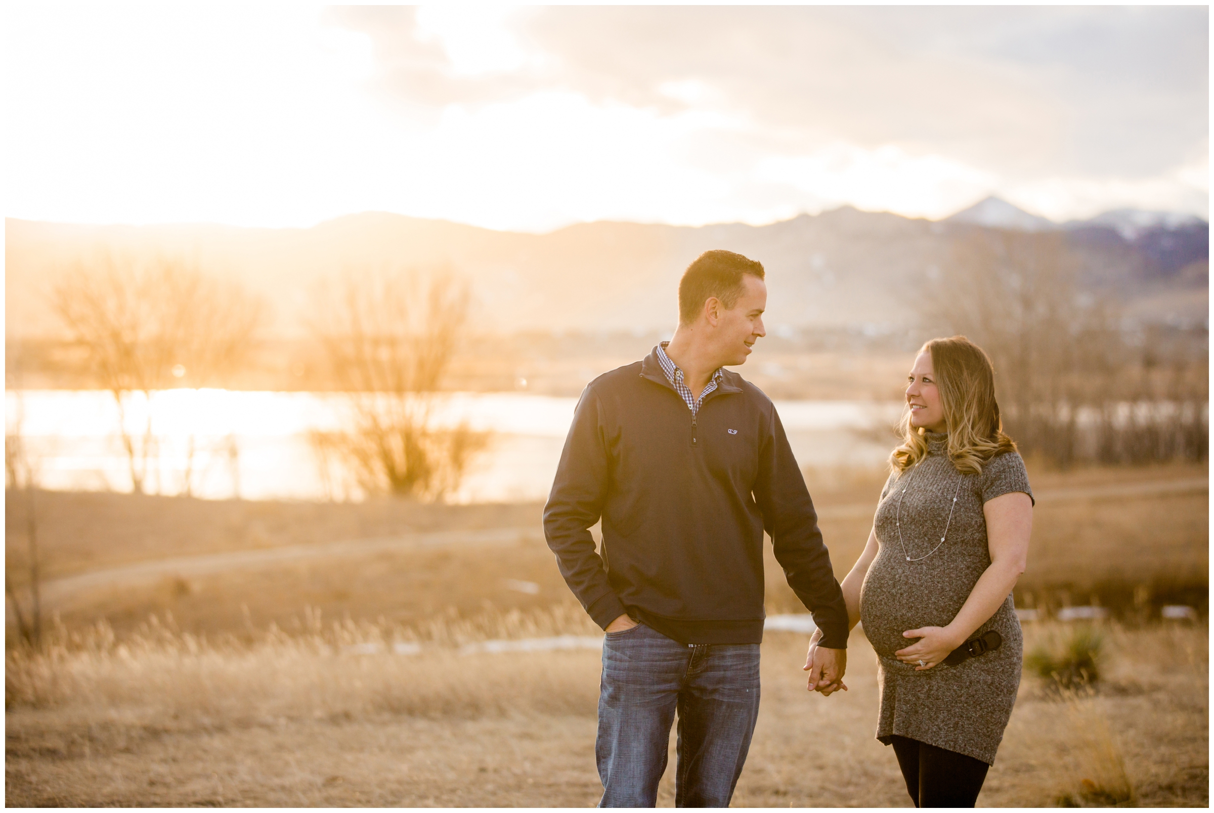 sunny winter Boulder maternity pictures at Coot Lake by Colorado portrait photographer Plum Pretty Photography