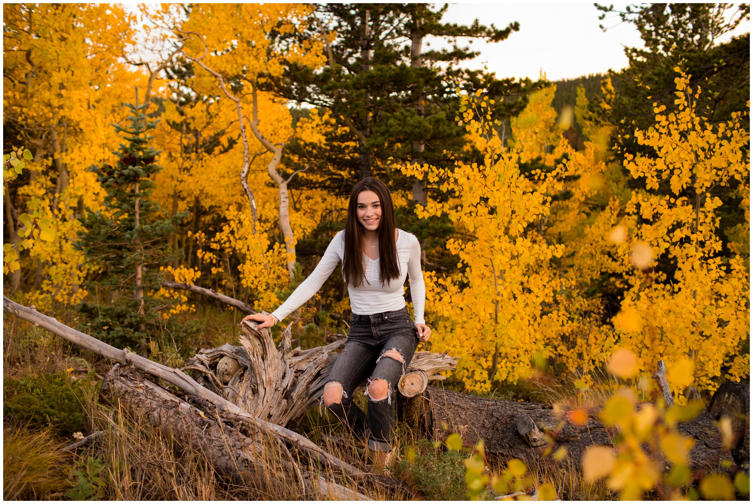 teen posing in aspen grove during Colorado mountain senior photography session at Brainard Lake by Plum Pretty Photo