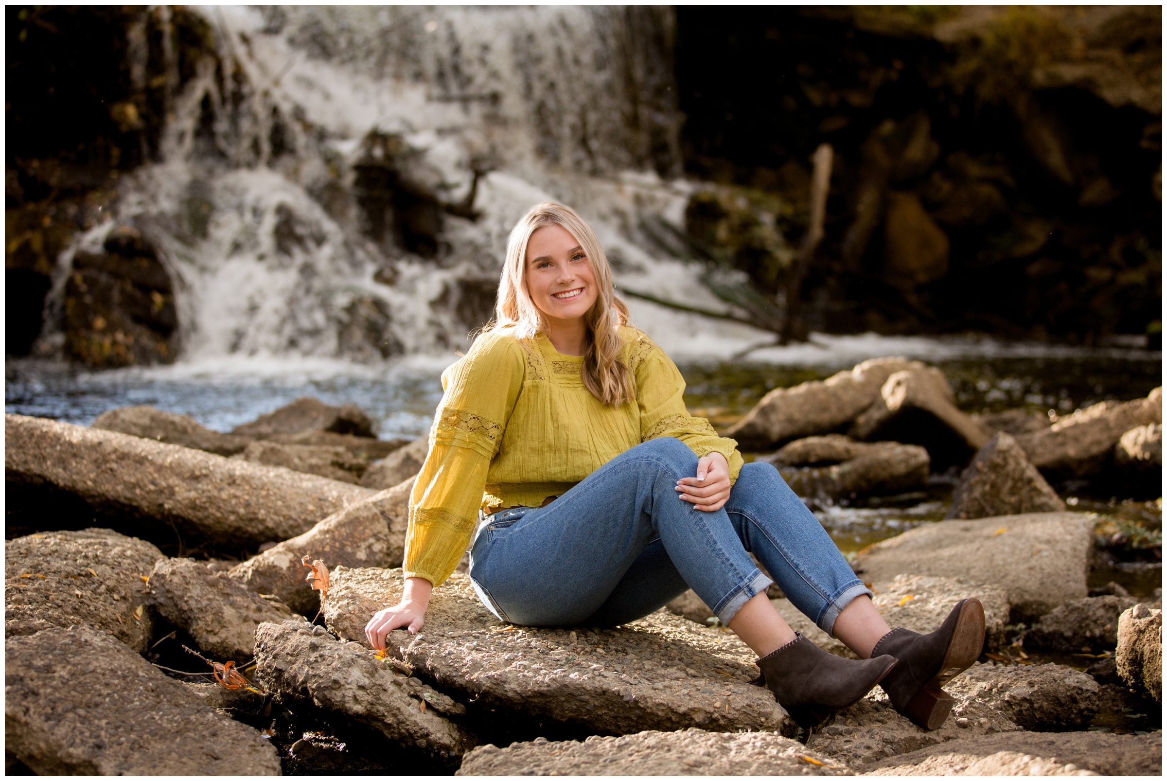 waterfall senior pictures at Golden Ponds Colorado 