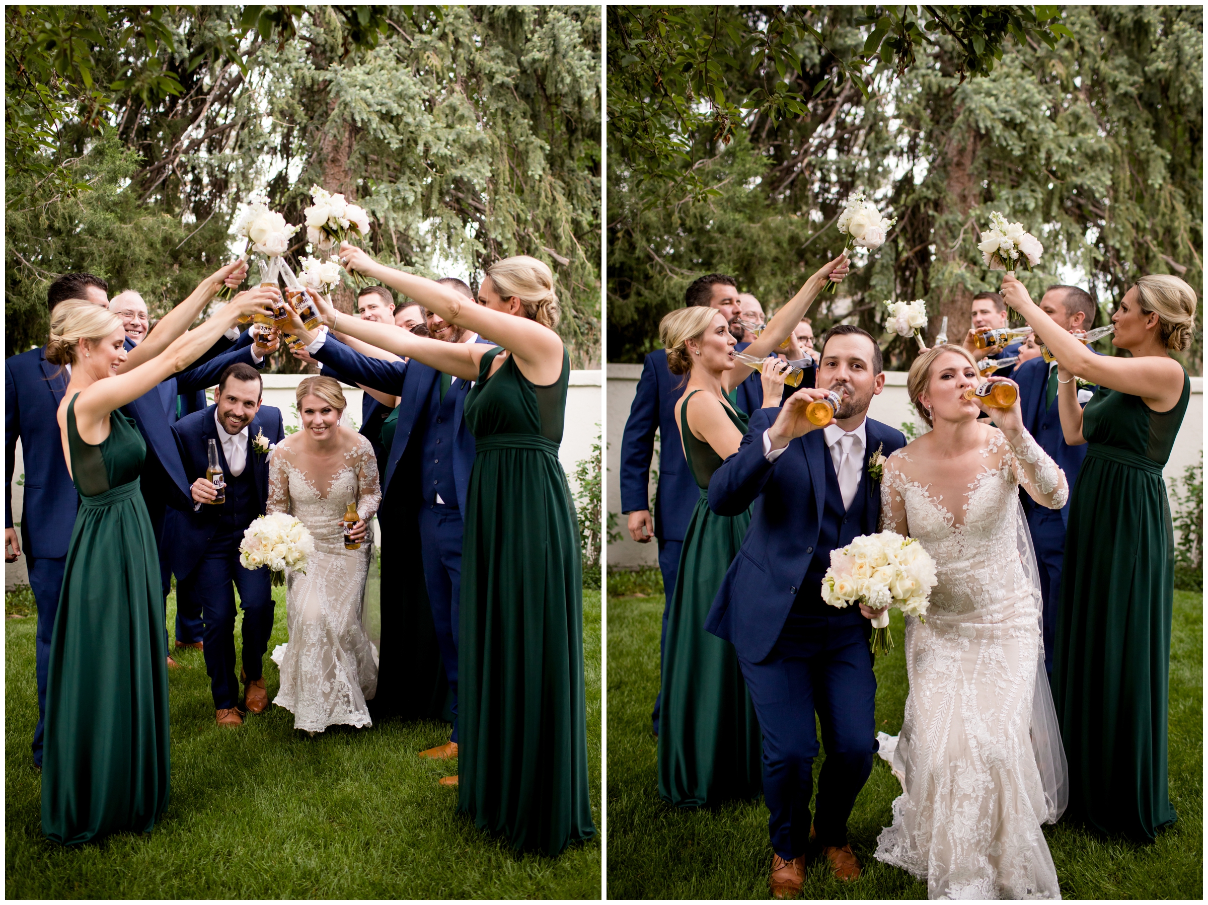 bridal party with corona beers during Colorado covid wedding 