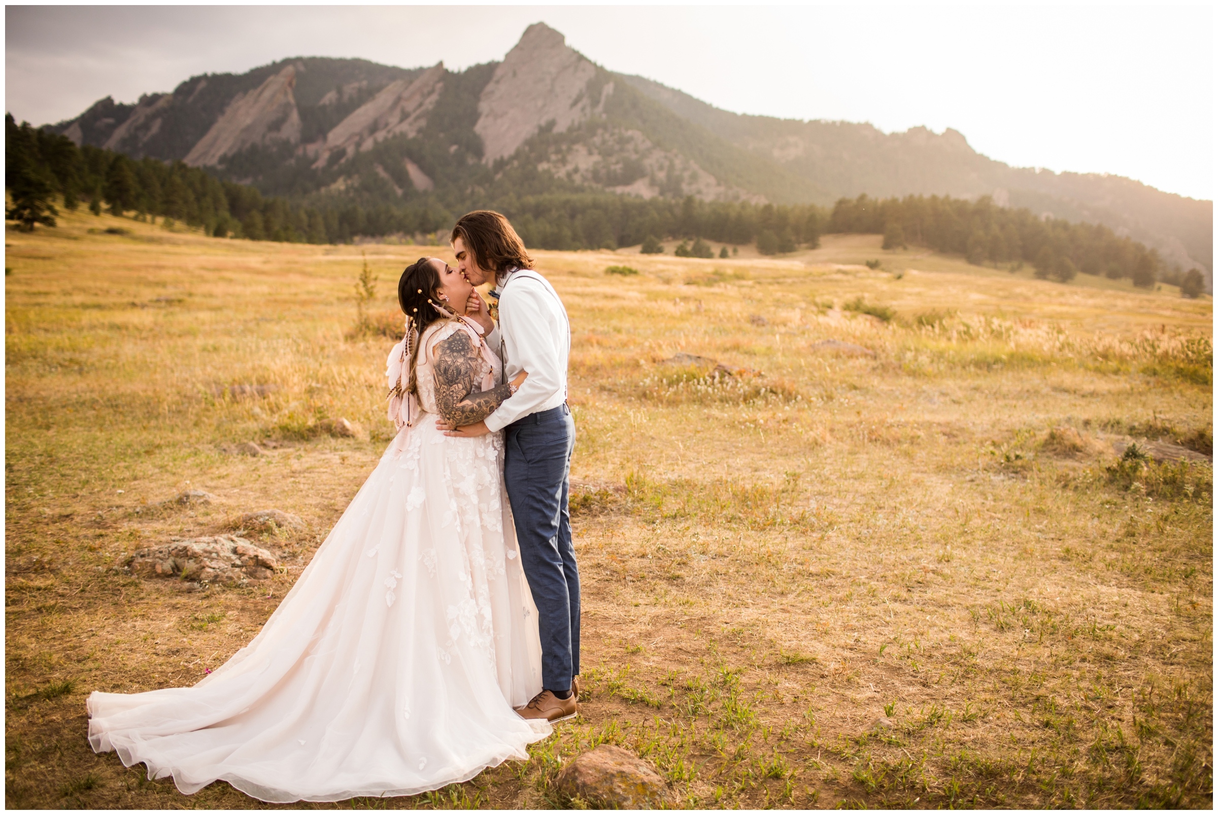 couple kissing during Chautauqua wedding photos by Boulder photographer Plum Pretty Photography