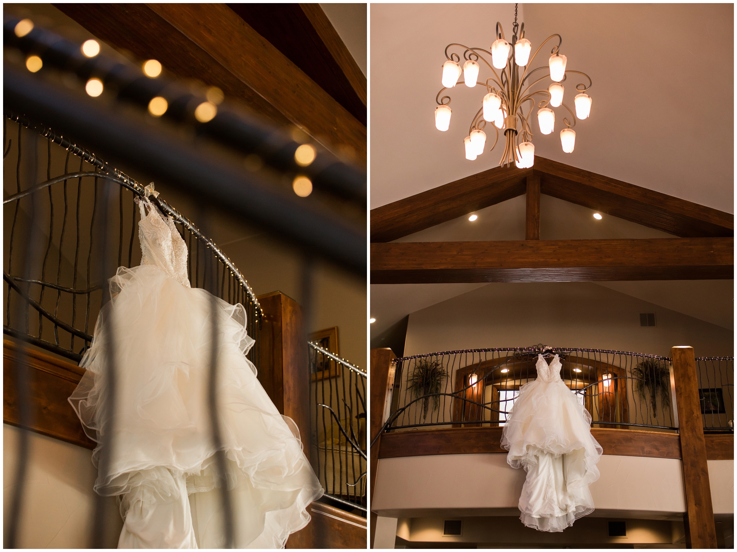 dress hanging from staircase at Cielo at Castle Pines