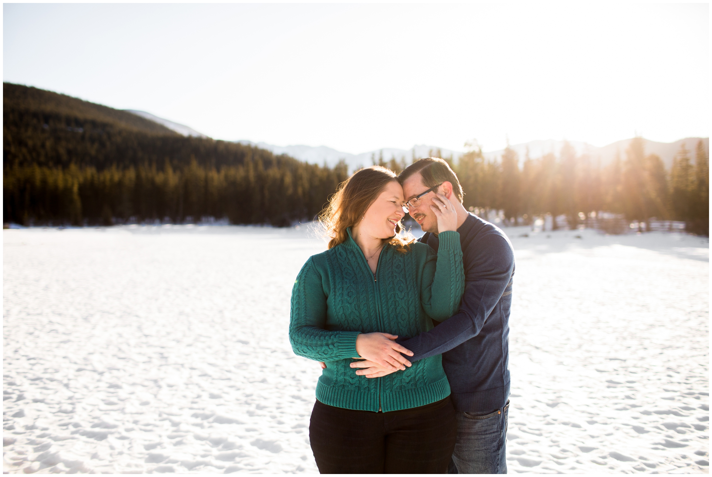 sunny and snowy engagement pictures at Echo Lake by Colorado photographer Plum Pretty Photography