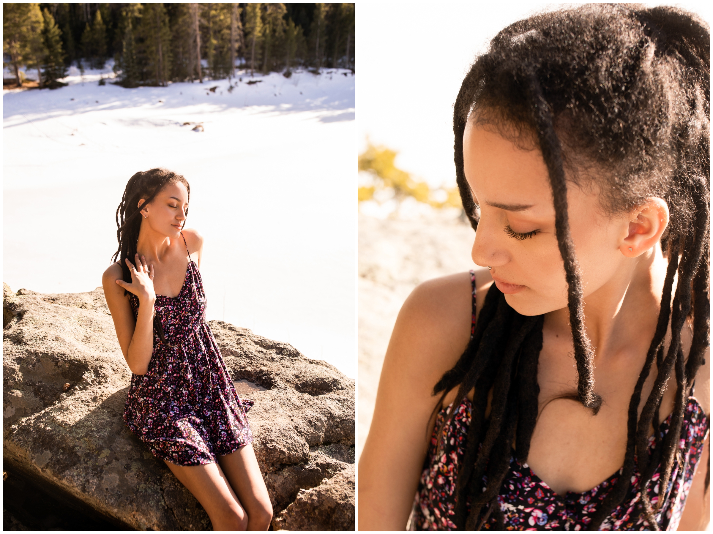 snowy senior portraits in the Colorado mountains at Frosberg park 