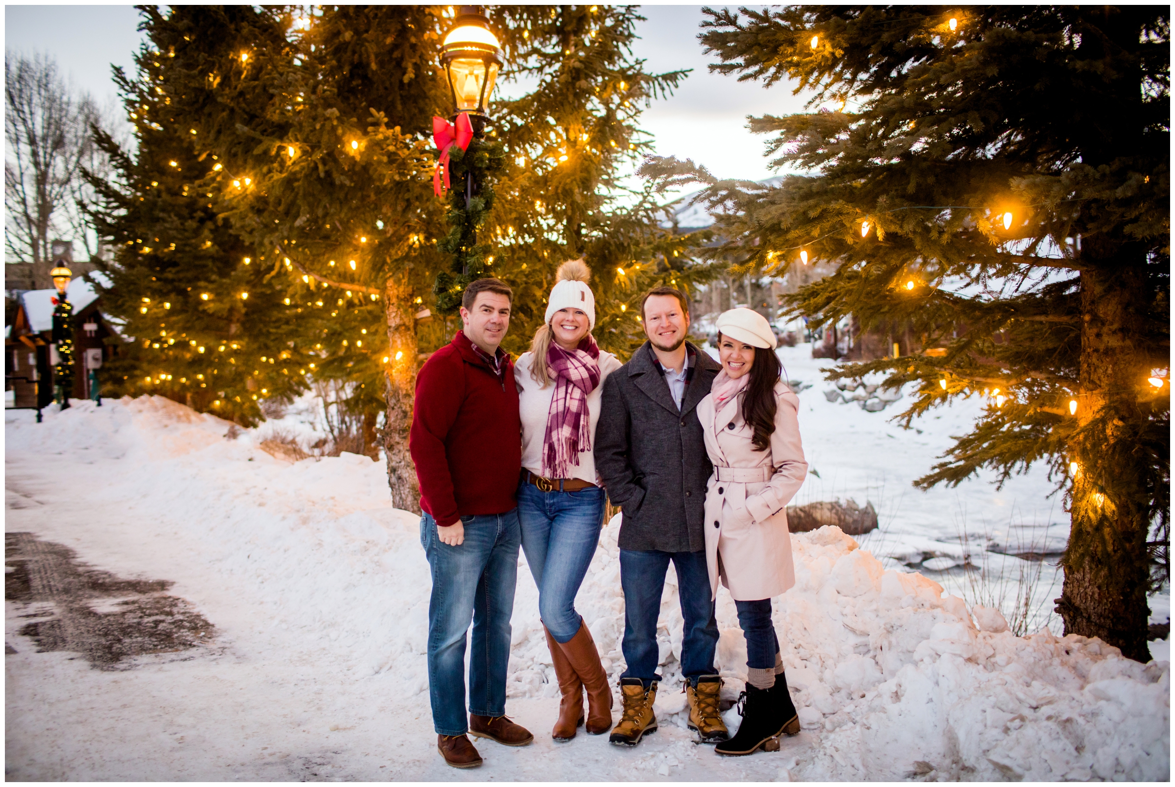 nighttime holiday family photos in downtown Breckenridge Colorado 