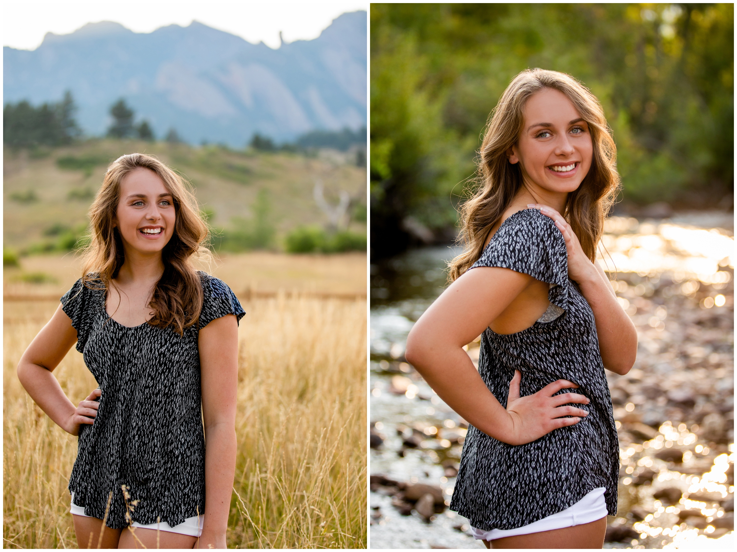 teen girl standing in river during Boulder Colorado senior pictures 
