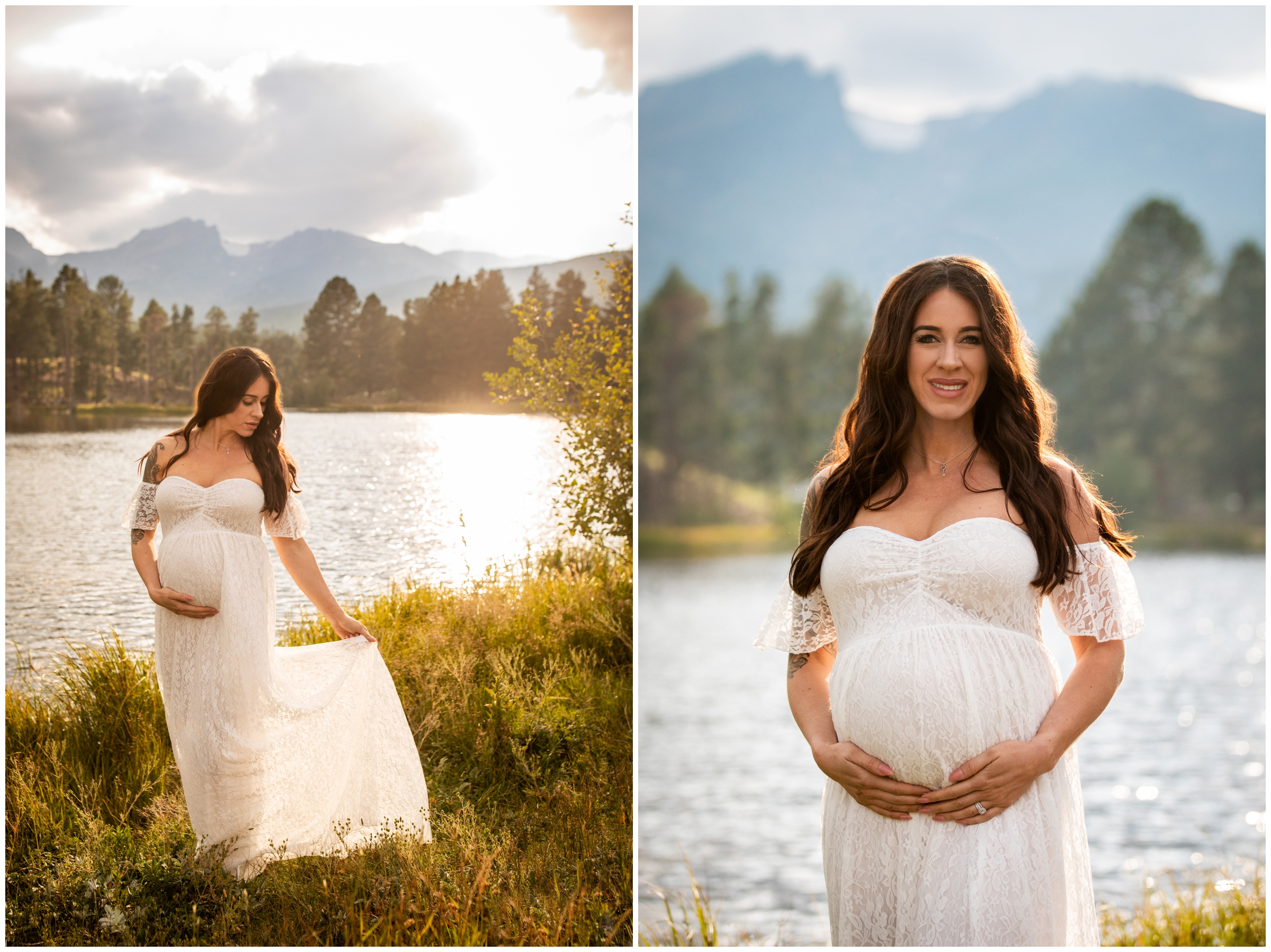 Sprague Lake Estes Park Colorado maternity portraits during the summer