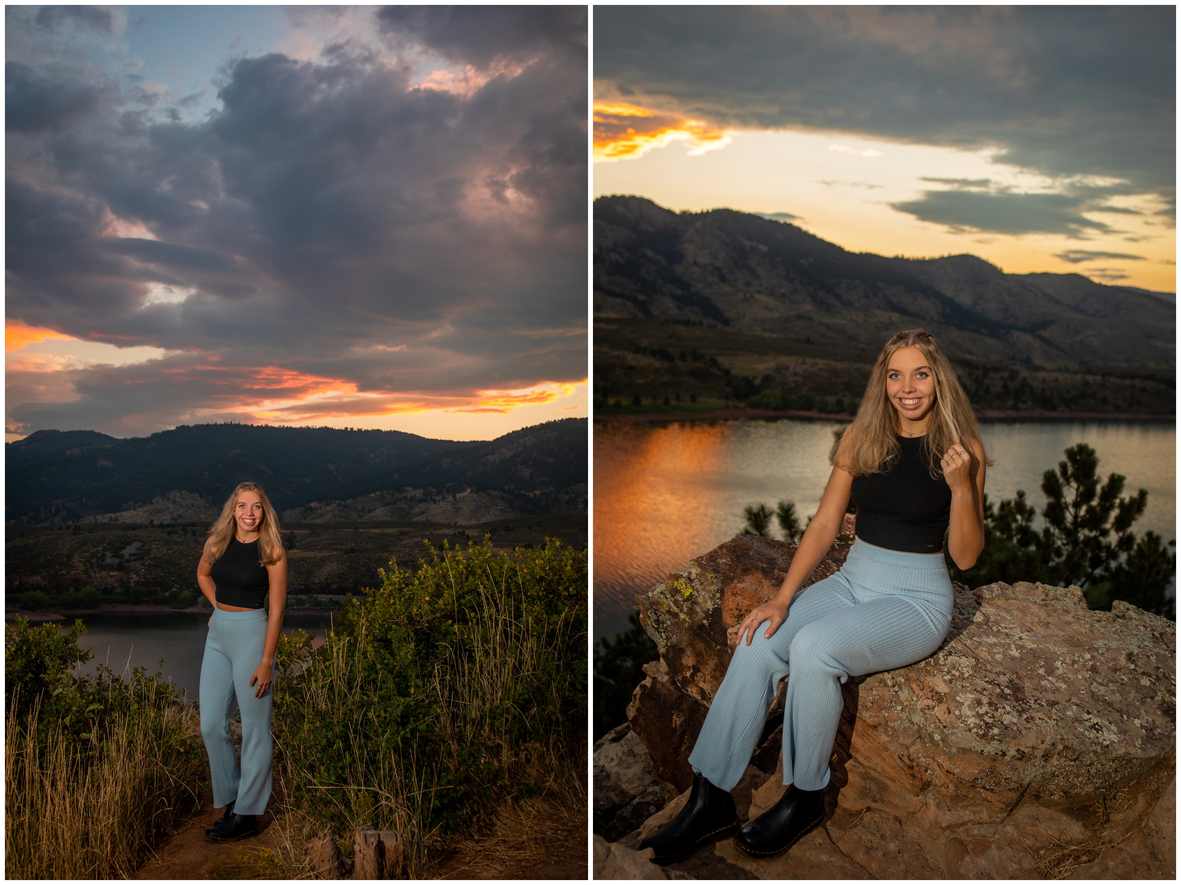 dramatic nighttime sunset senior pictures at Horsetooth Reservoir in Fort Collins Colorado 