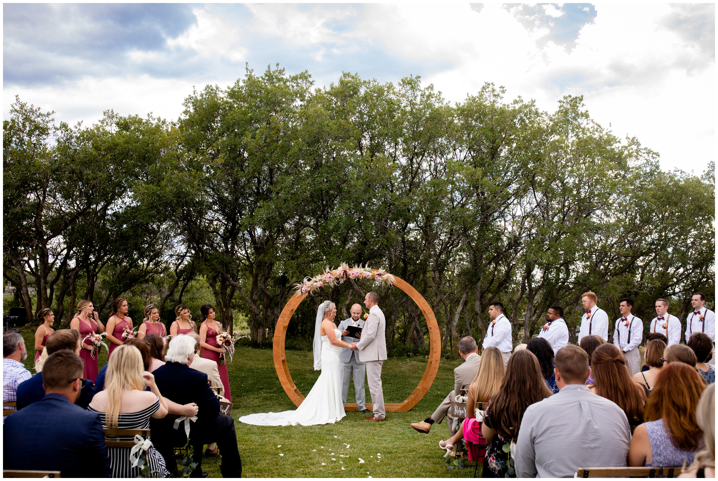 outdoor wedding ceremony inspiration at the Oaks at Plum Creek Colorado golf course 
