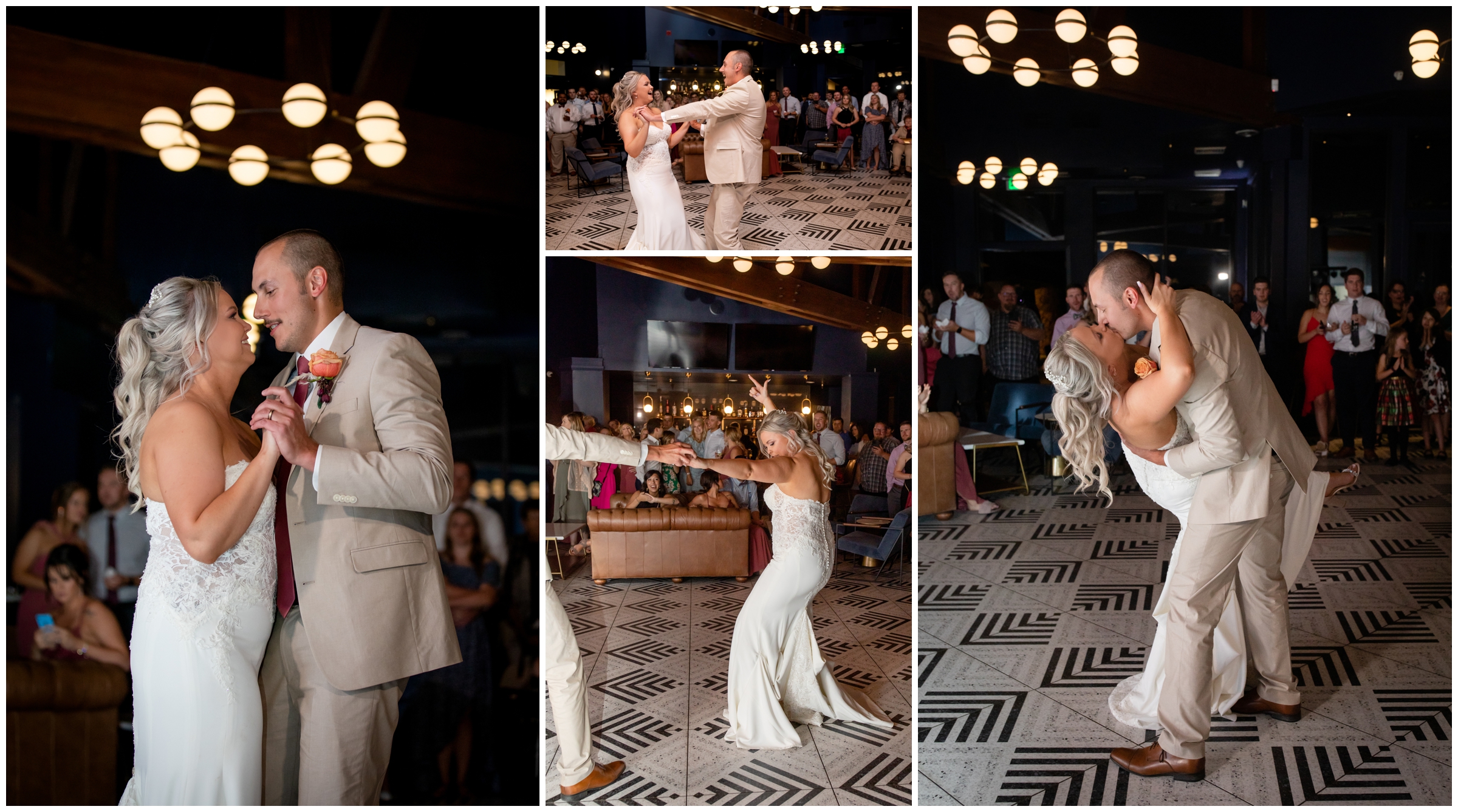 first dance photos during reception at the Oaks at Plum Creek 