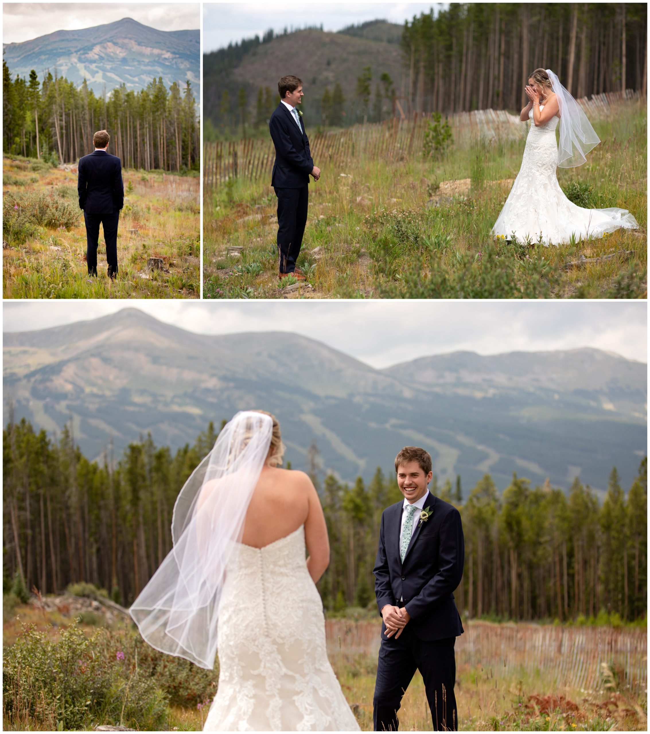bride and groom's first look on Boreas Pass in Breckenridge Colorado 