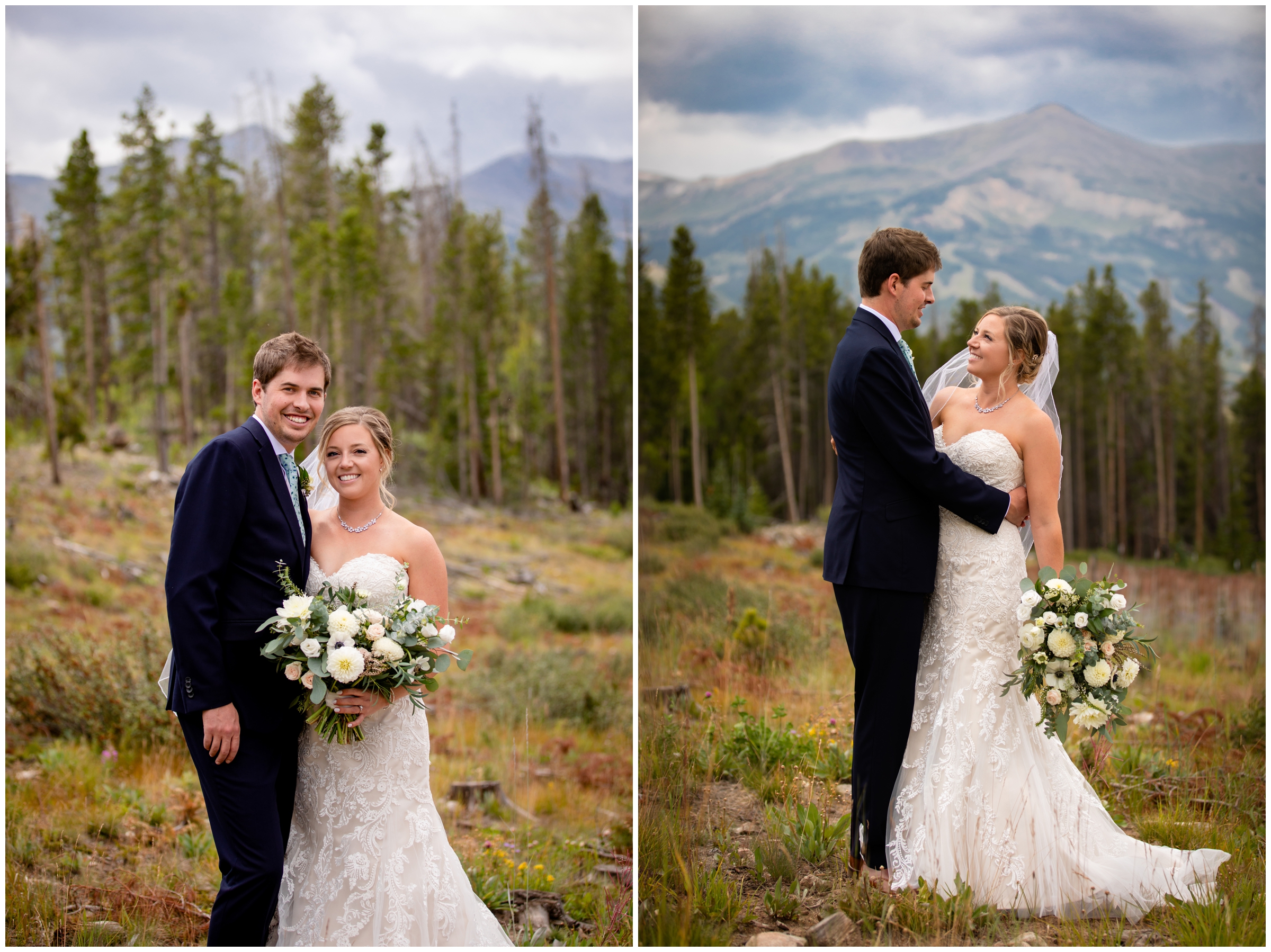 summer bride and groom wedding portraits in the mountains of Breckenridge Colorado