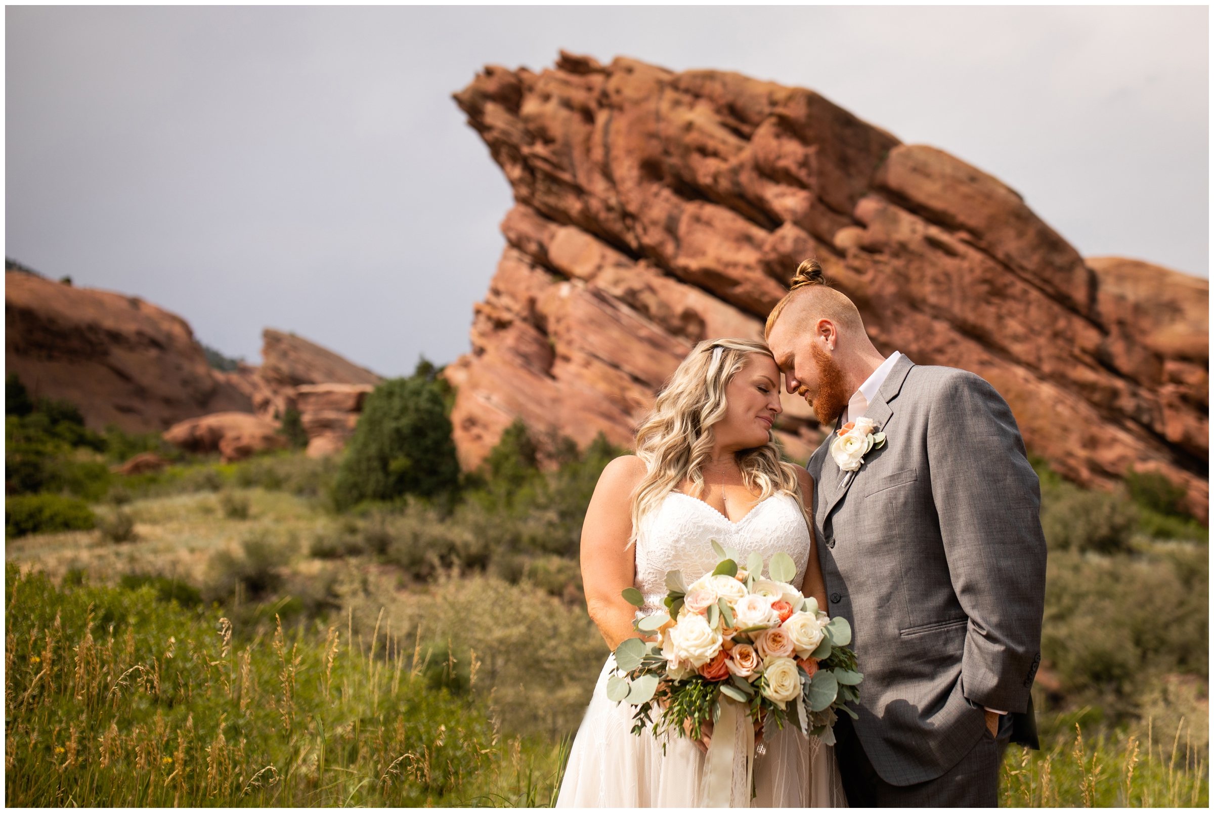 romantic couple's portraits during Red Rocks Colorado wedding pictures at the trading post