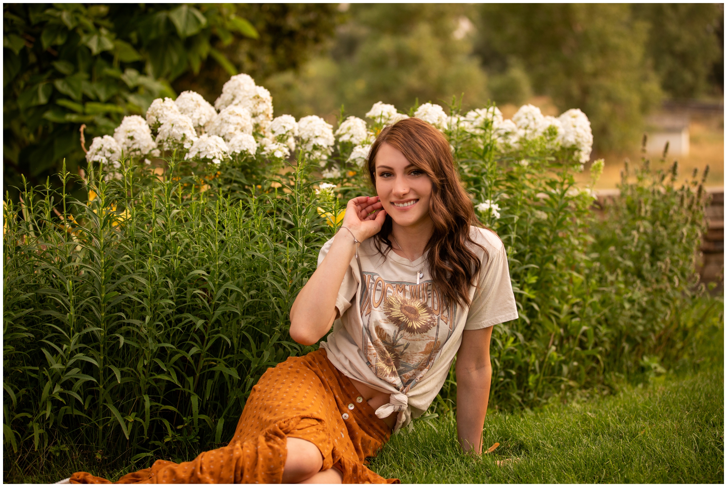 Flower garden senior photos in northern Colorado