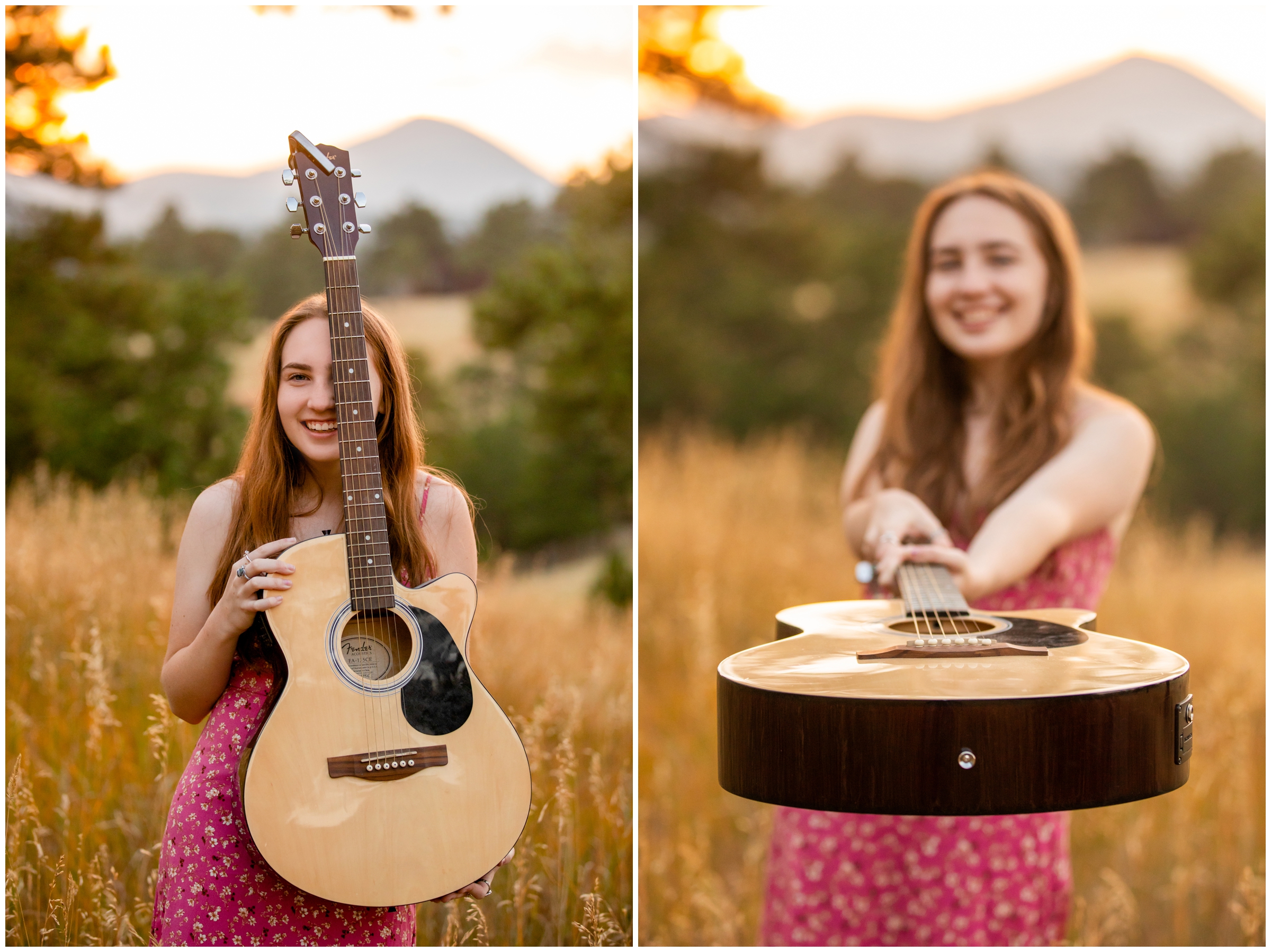 high school senior portraits with guitar in Colorado mountains 