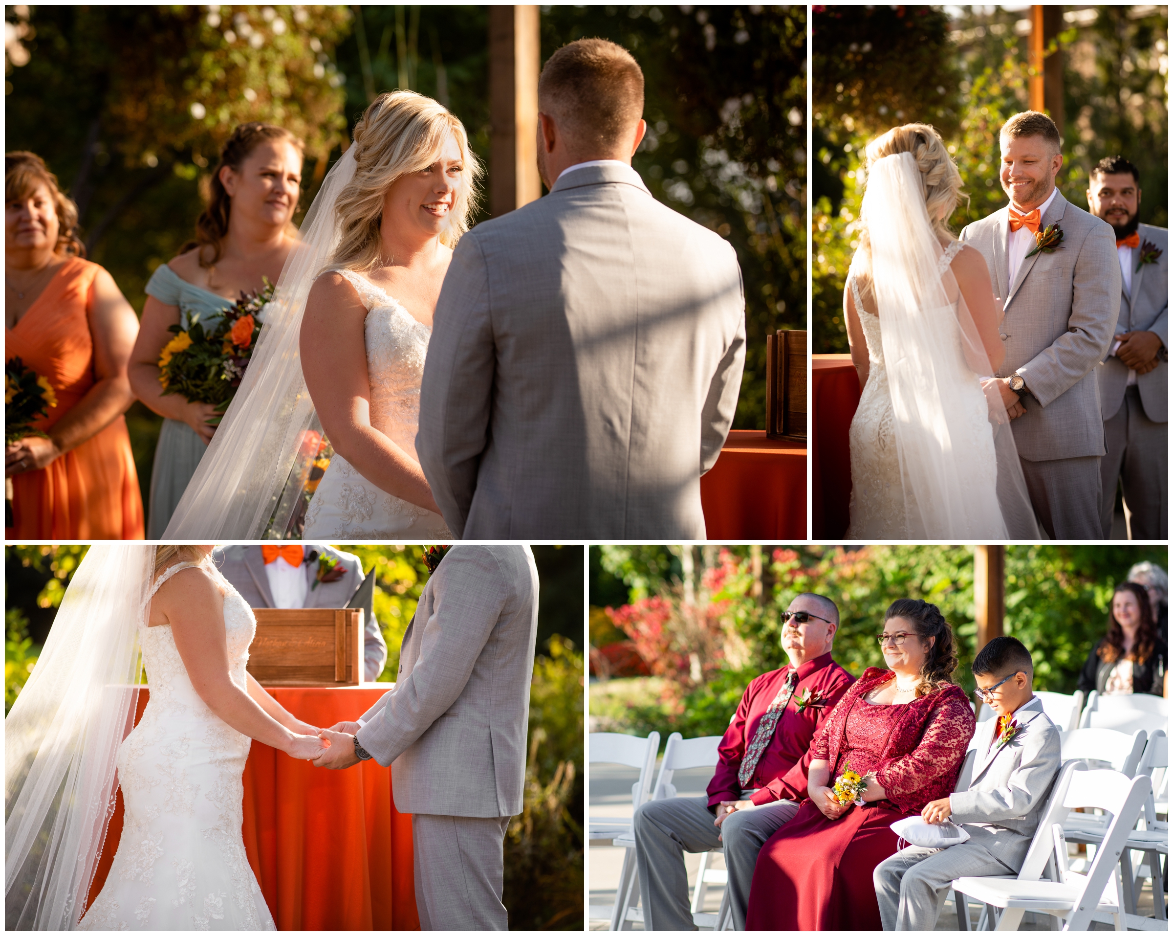 outdoor fall wedding ceremony at Brookside Gardens in Berthoud Colorado 