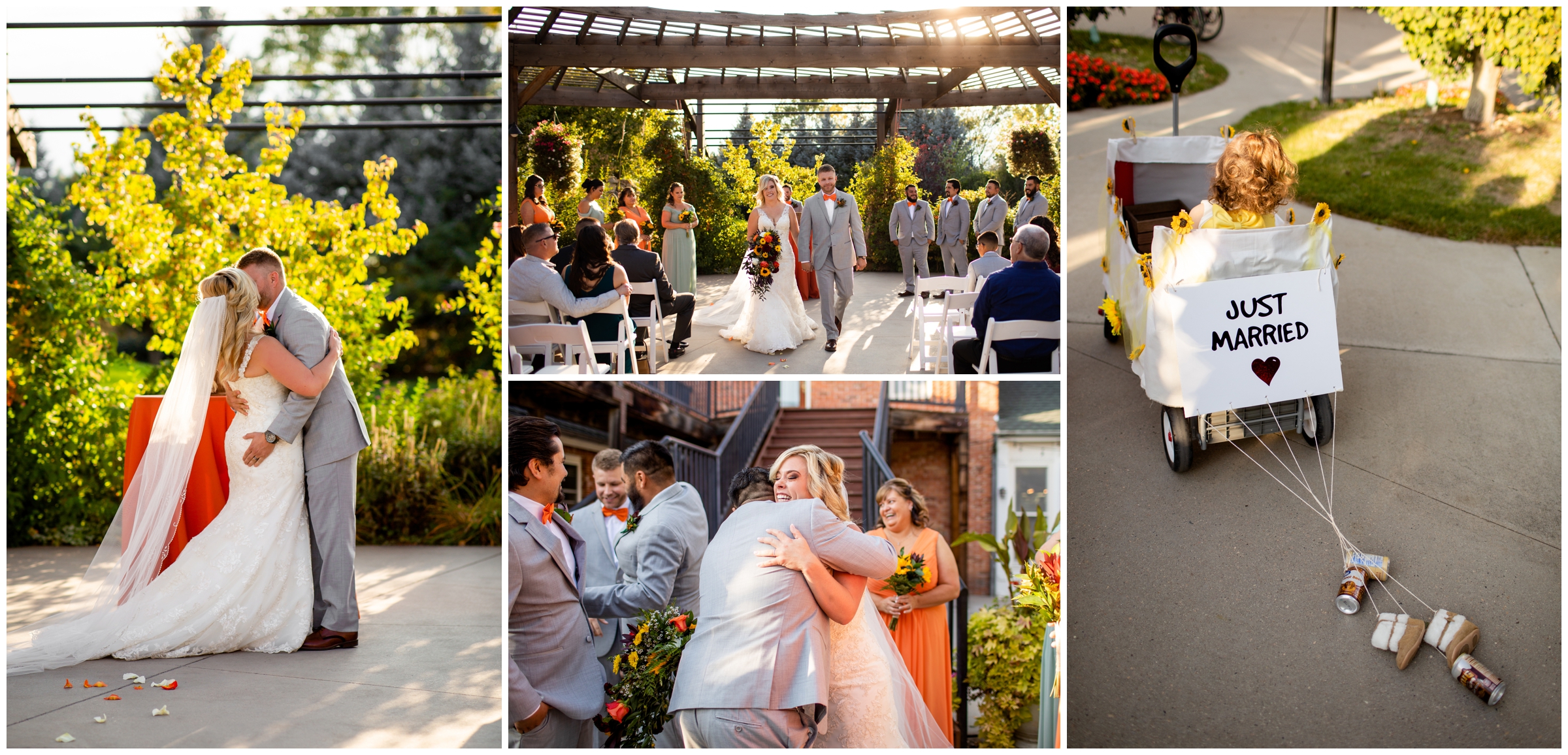 first kiss at Brookside Gardens Colorado wedding ceremony