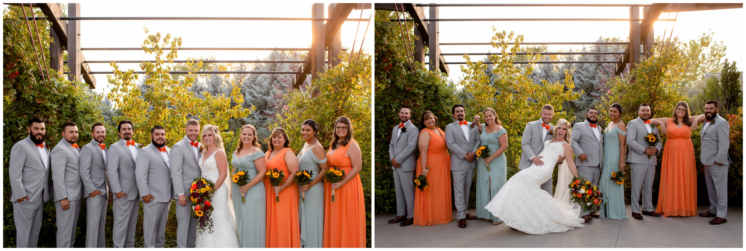 bridal party in sage and orange 