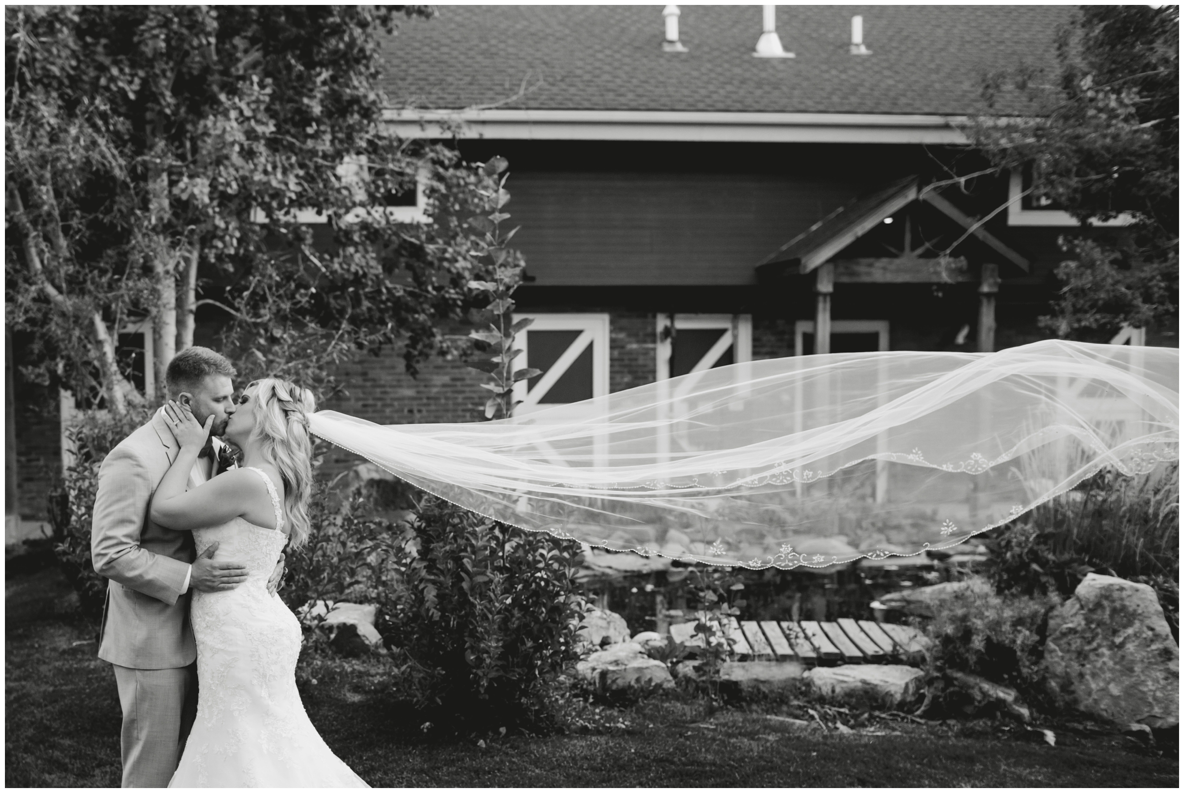 dramatic veil photography during Brookside Gardens wedding pictures in Colorado 