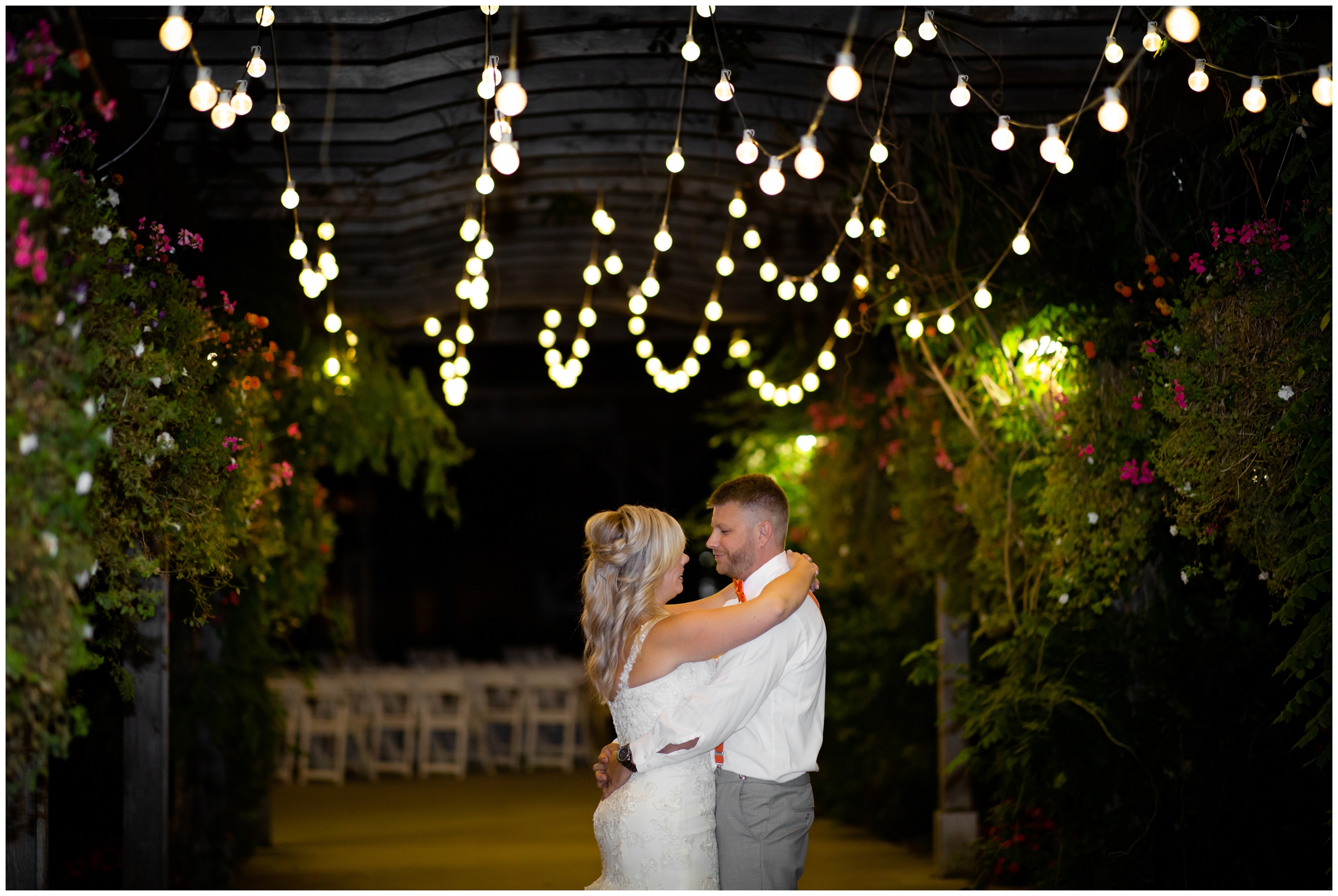 nighttime wedding photography at Brookside Gardens in Northern Colorado 