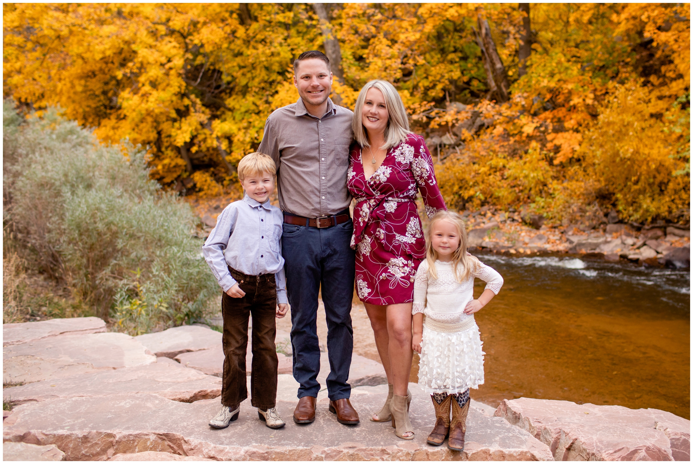 fall family photos by the river at the Lavern Johnson Park by Lyons Colorado photographer Plum Pretty Photography 