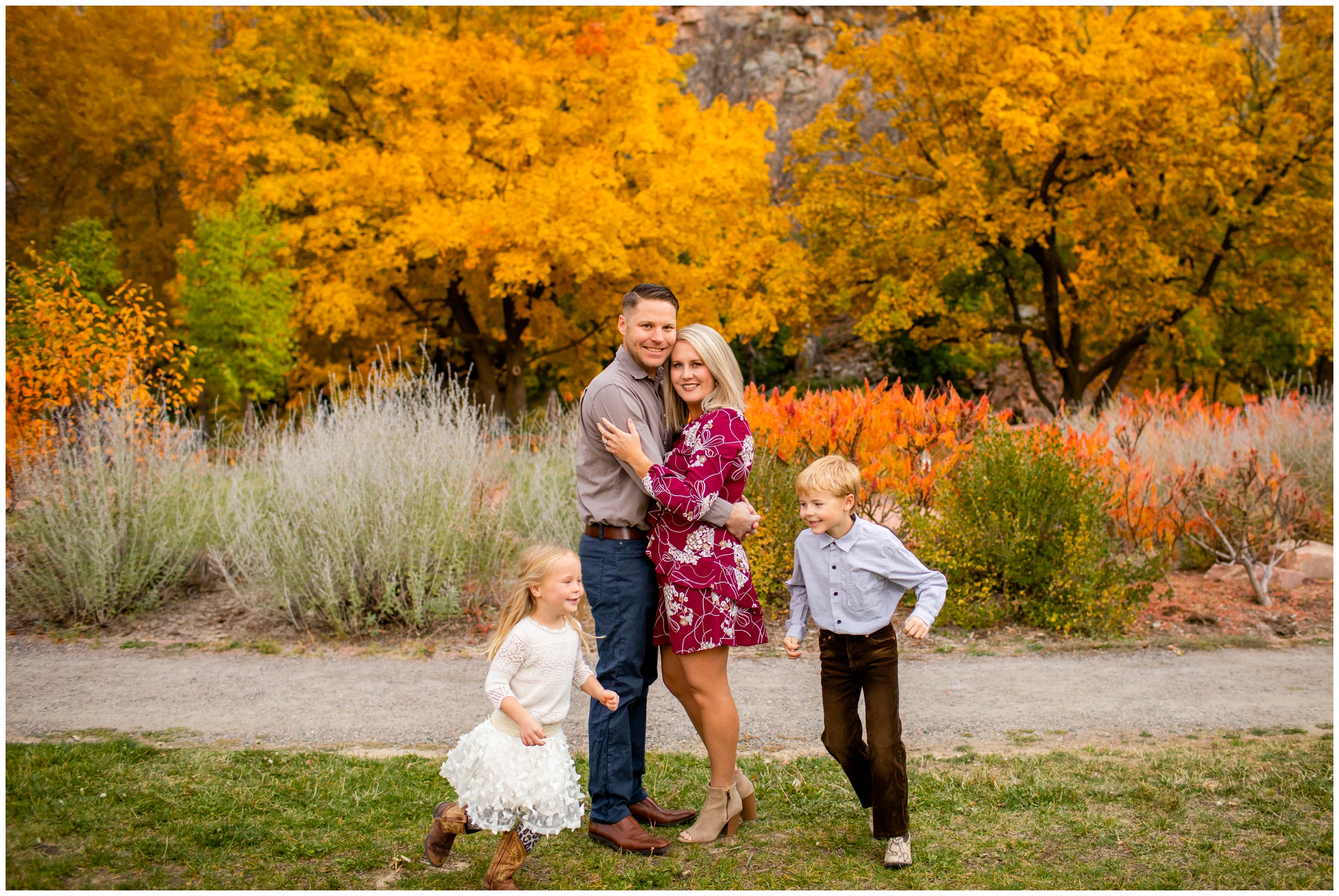 fun candid family pictures during fall in Lyons Colorado 