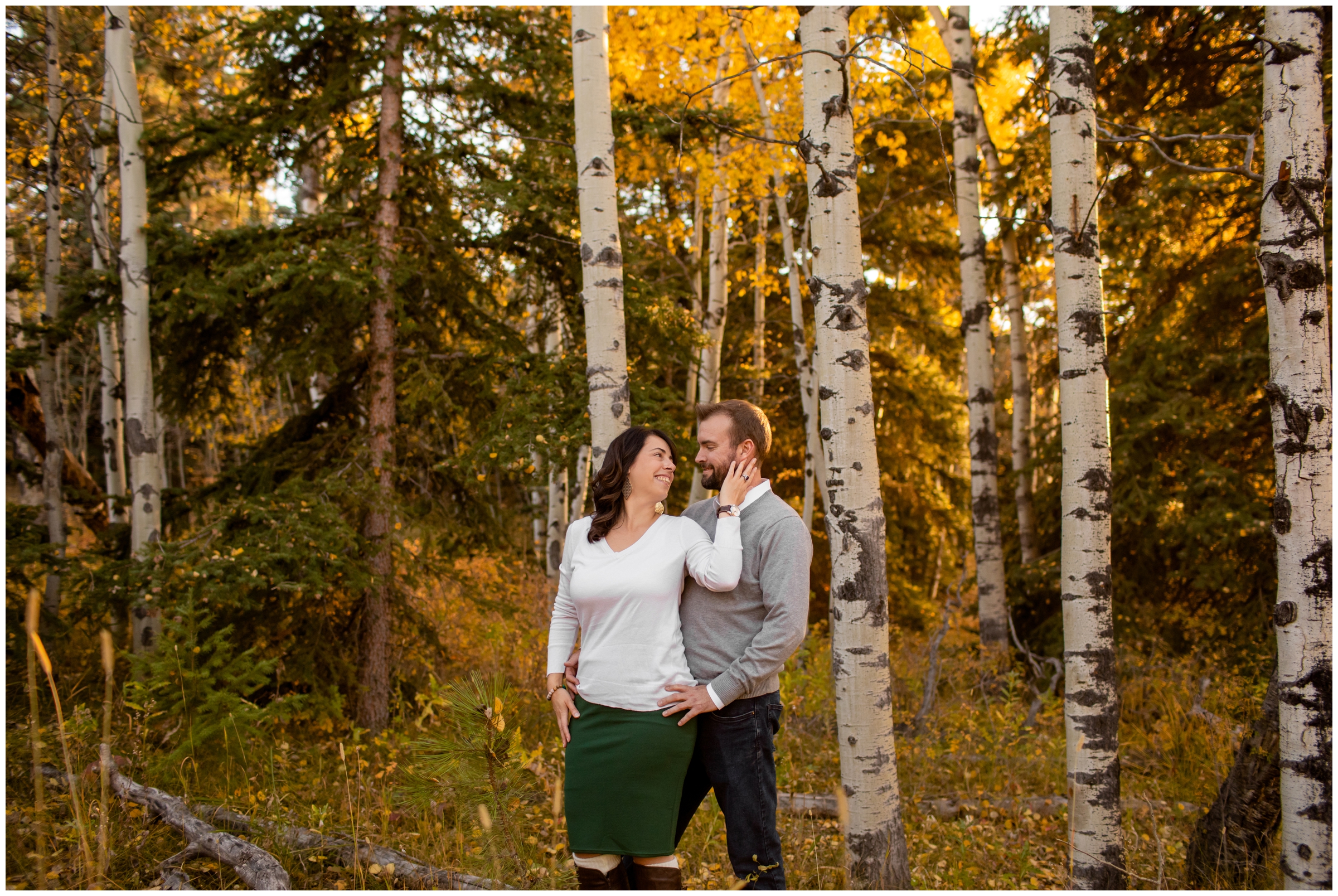 Colorado fall mountain engagement photos at Meyer Ranch Park by CO wedding photographer Plum Pretty Photography