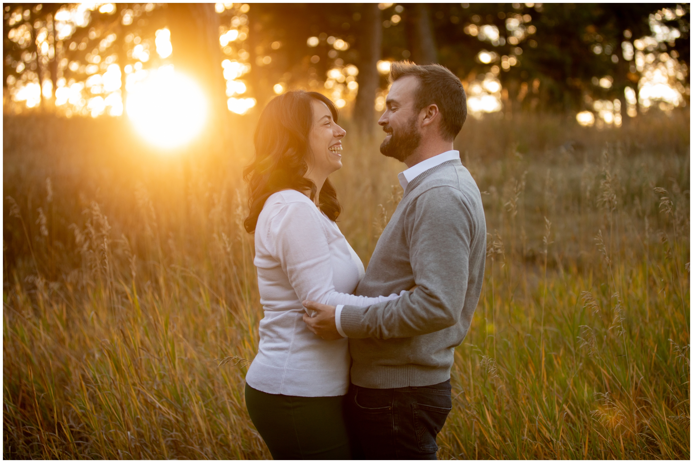 sunny forest engagement portraits inspiration in Colorado mountains 