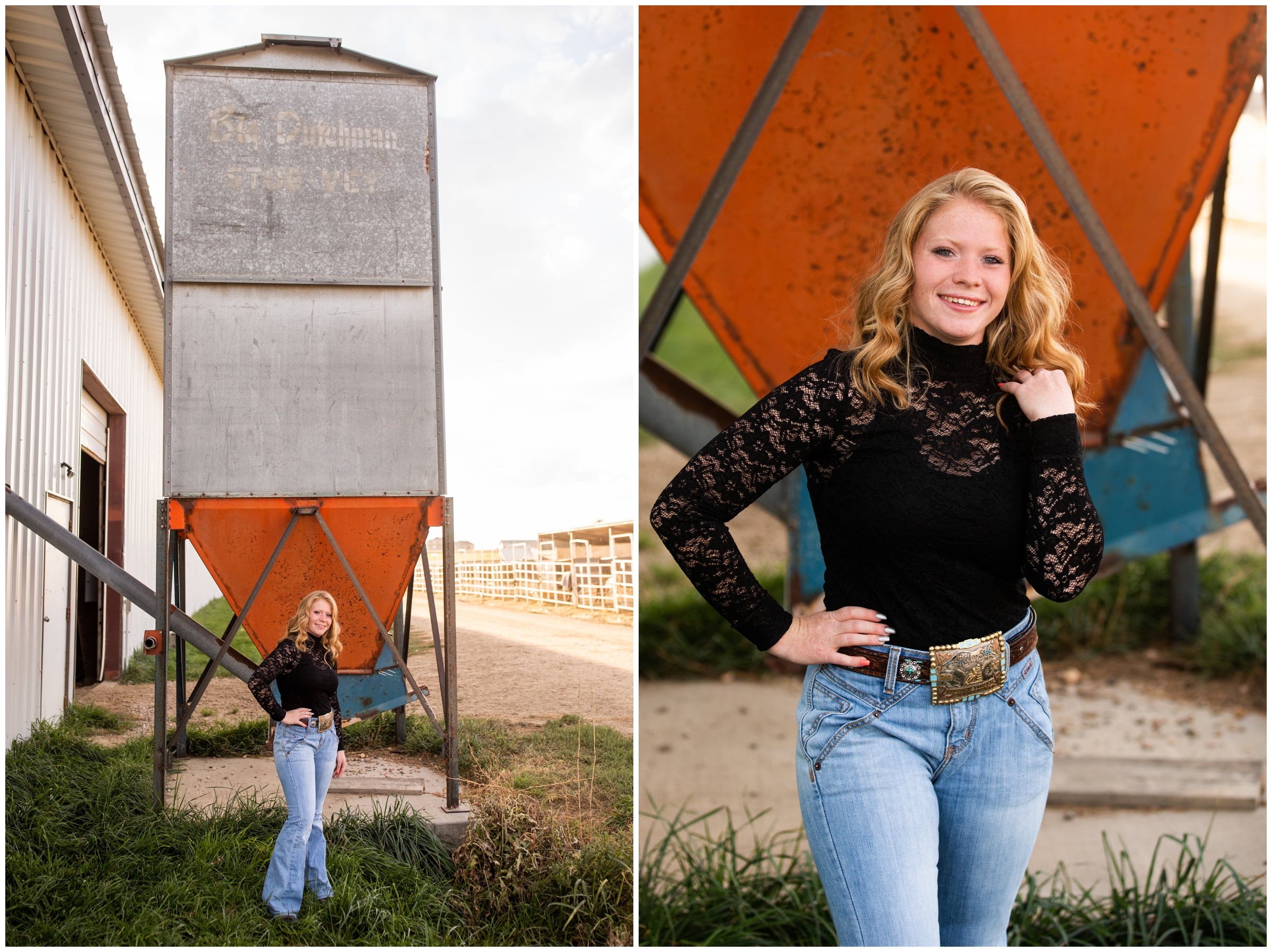 rustic senior pictures with a grain mill at a northern CO farm