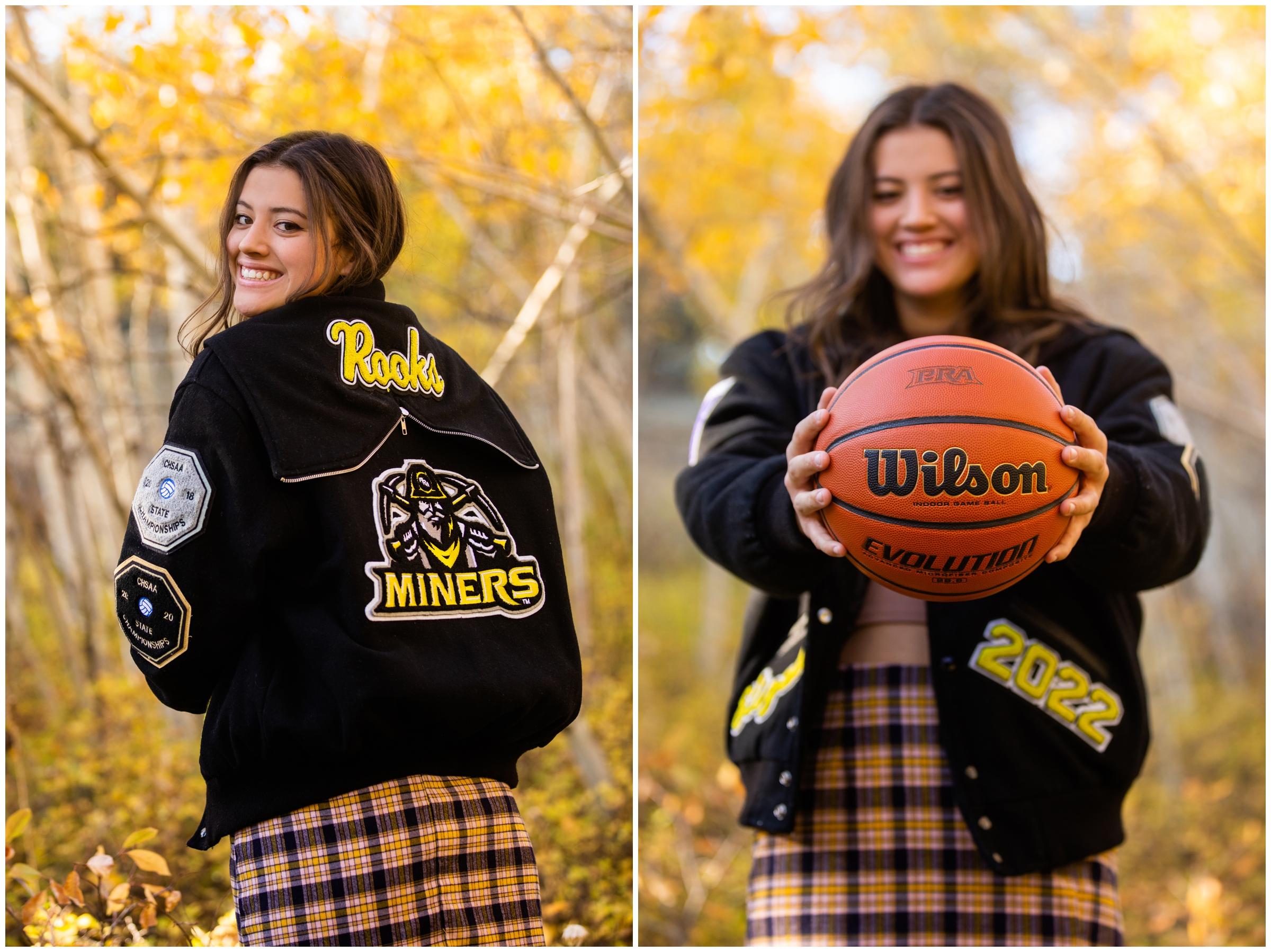teen girl holding a basketball during fall senior portraits in Boulder Colorado 