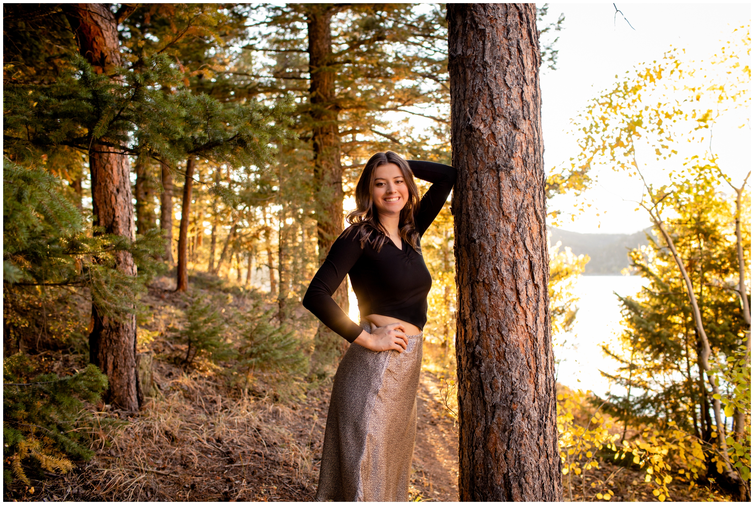 forest senior portraits inspiration in Colorado mountains