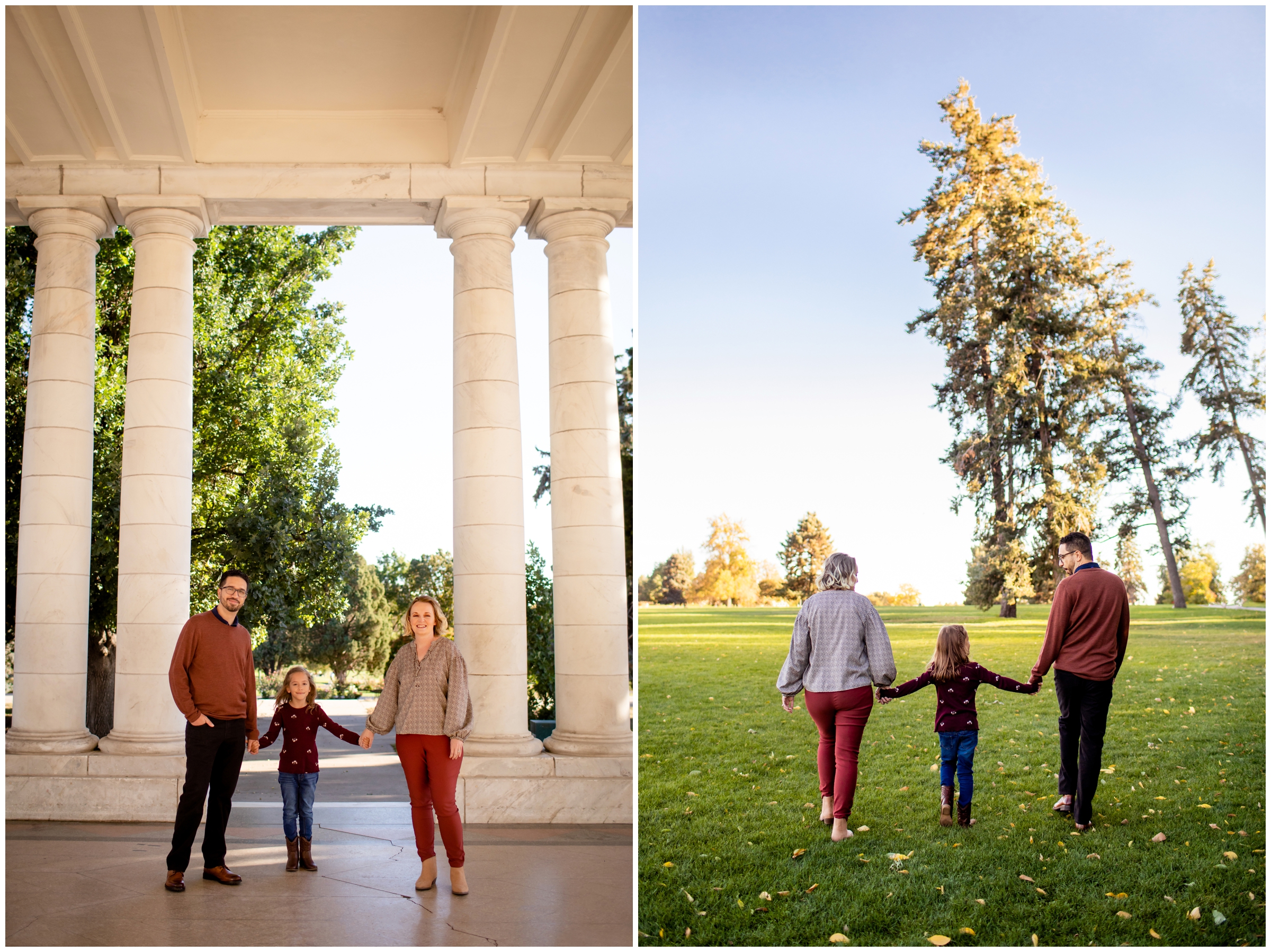 family posing in the pavilion at Cheesman Park during Denver Colorado family portraits 