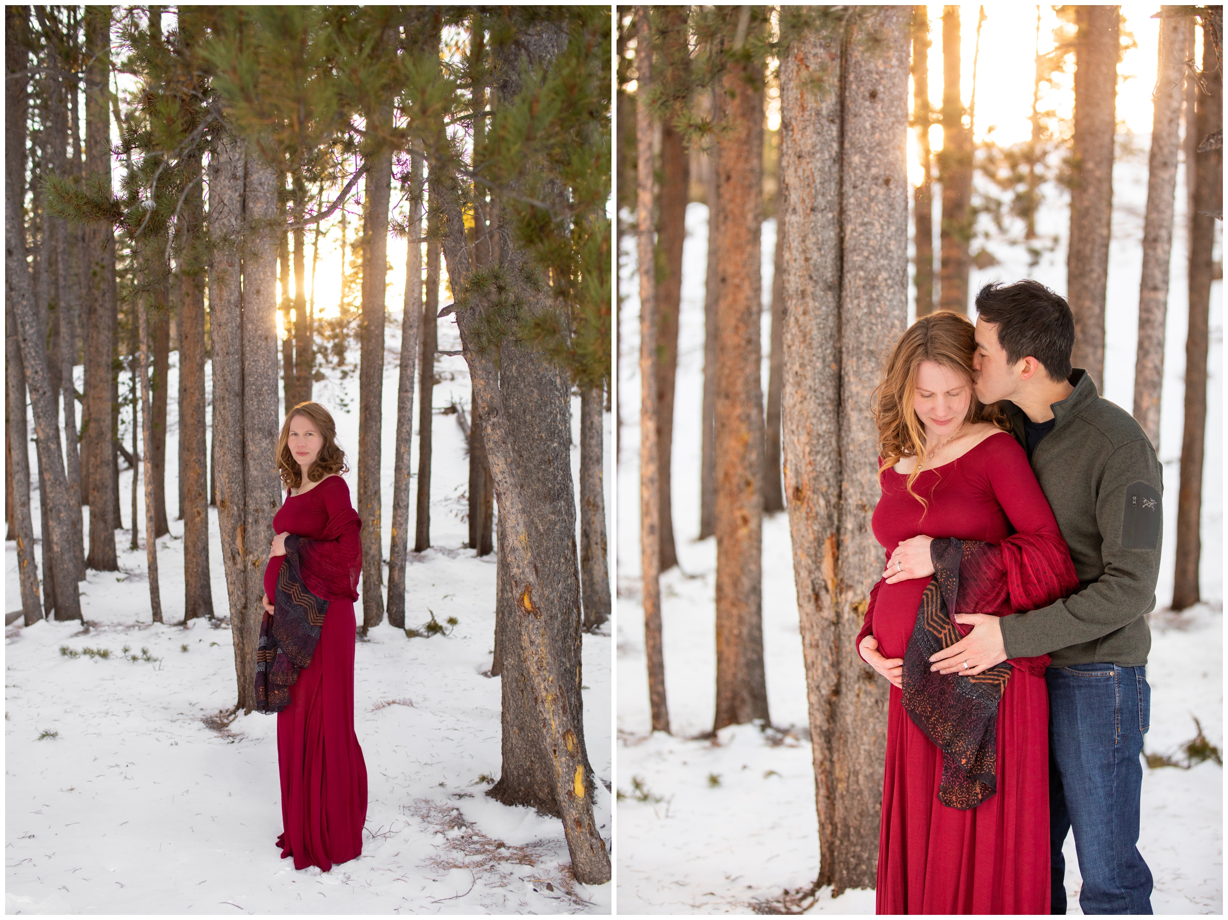 winter maternity photos inspiration in RMNP Estes Park 