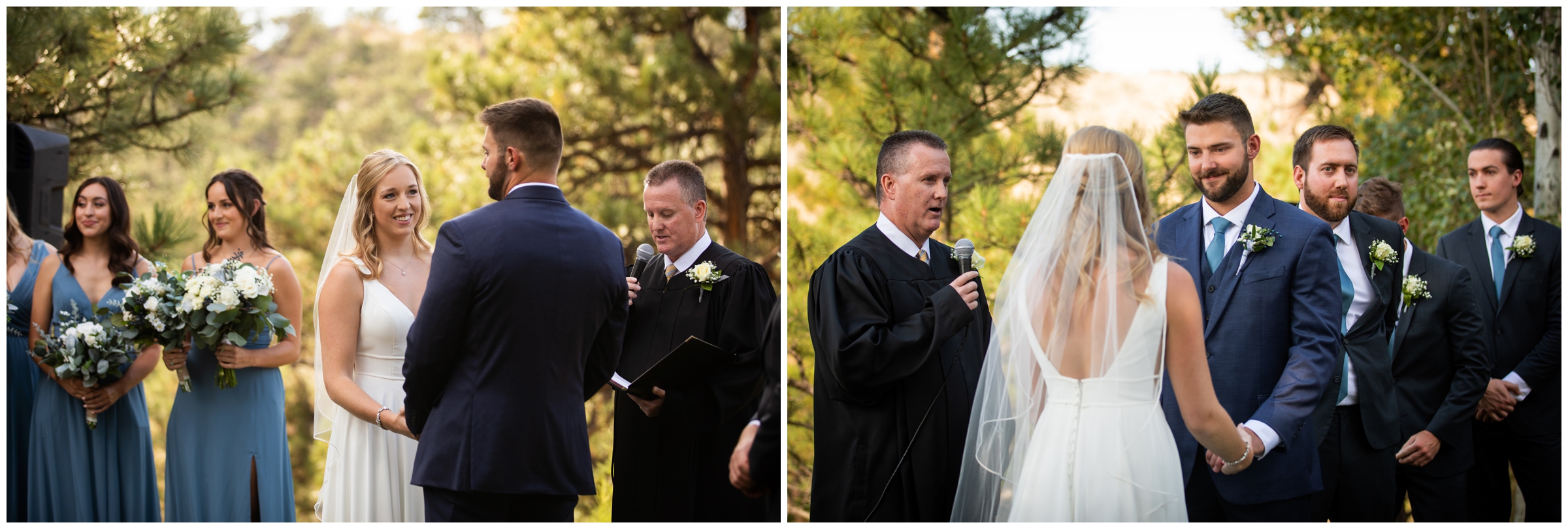 bride and groom saying vows during outdoor wedding ceremony in Lyons Colorado