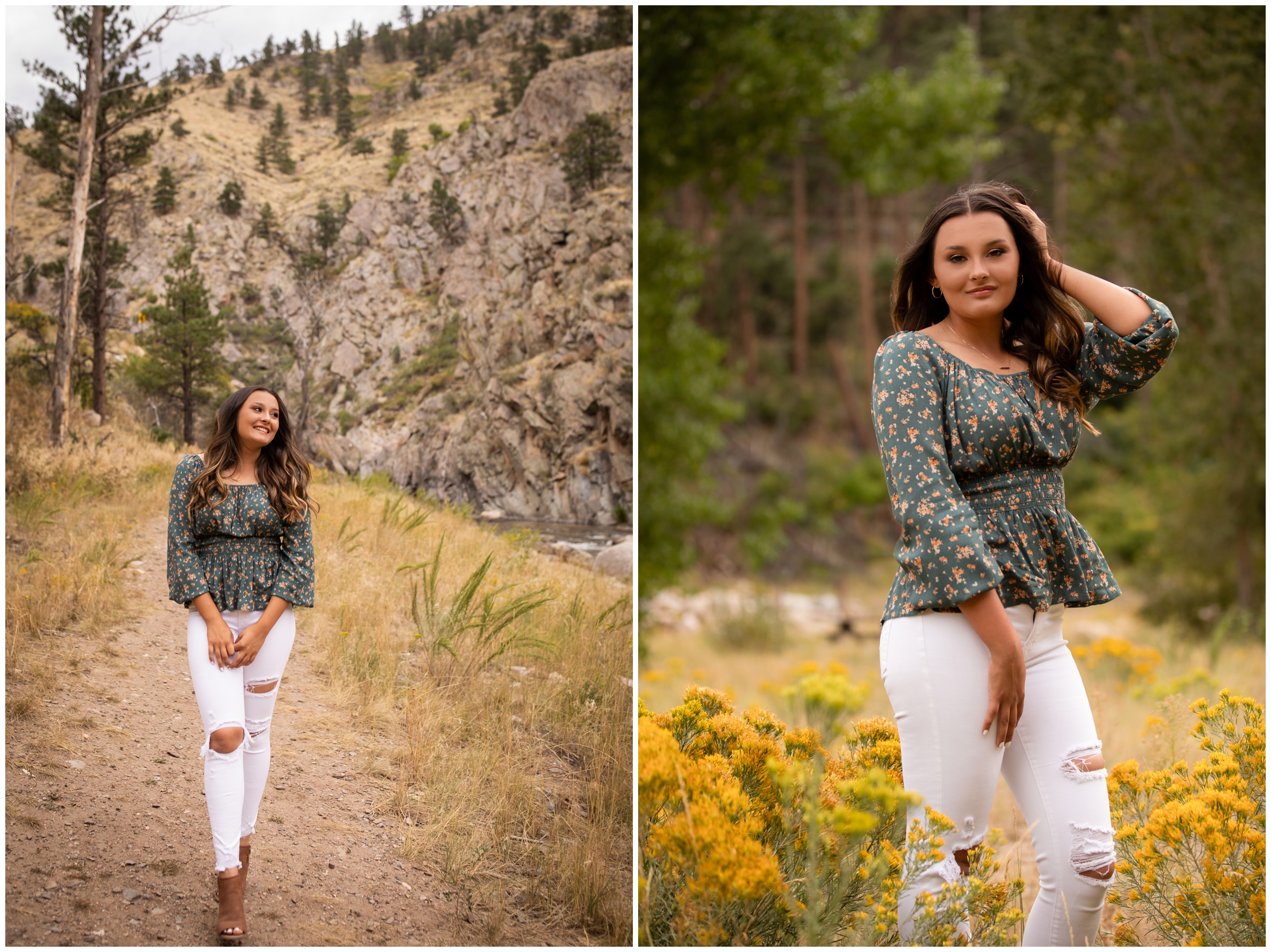 Colorado mountain senior photography inspiration along Big Thompson River in Loveland