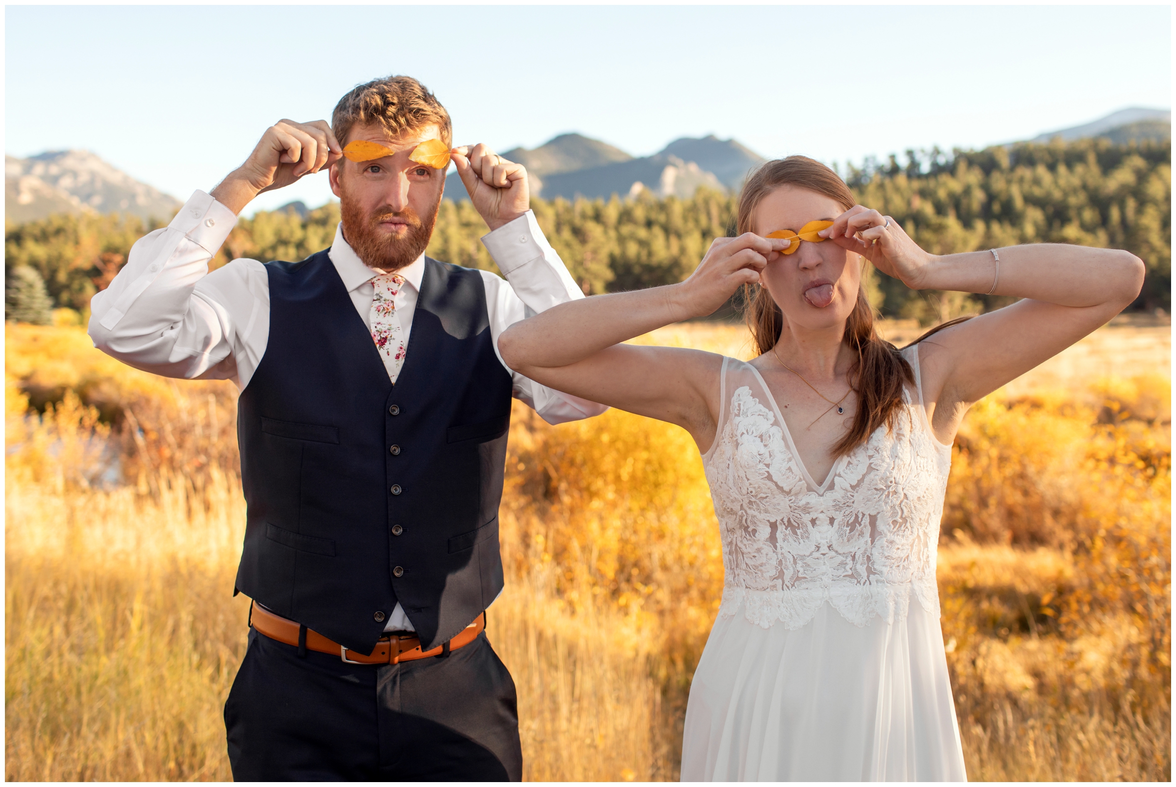 funny wedding photos in the Colorado mountains