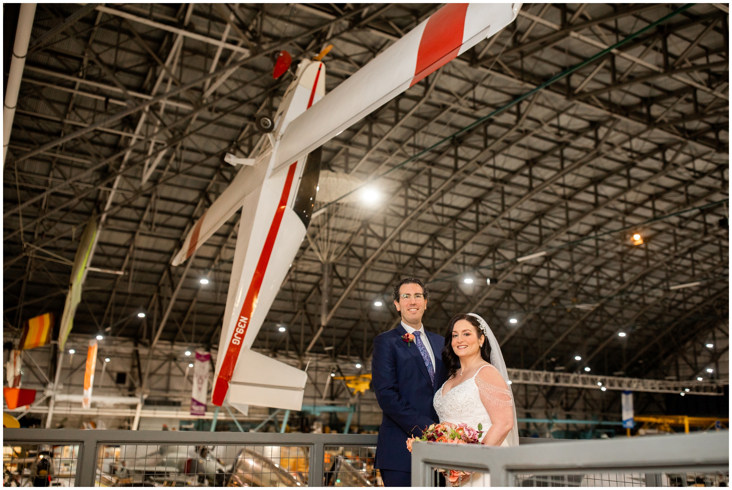 indoor winter wedding inspiration at an airplane museum in Denver Colorado