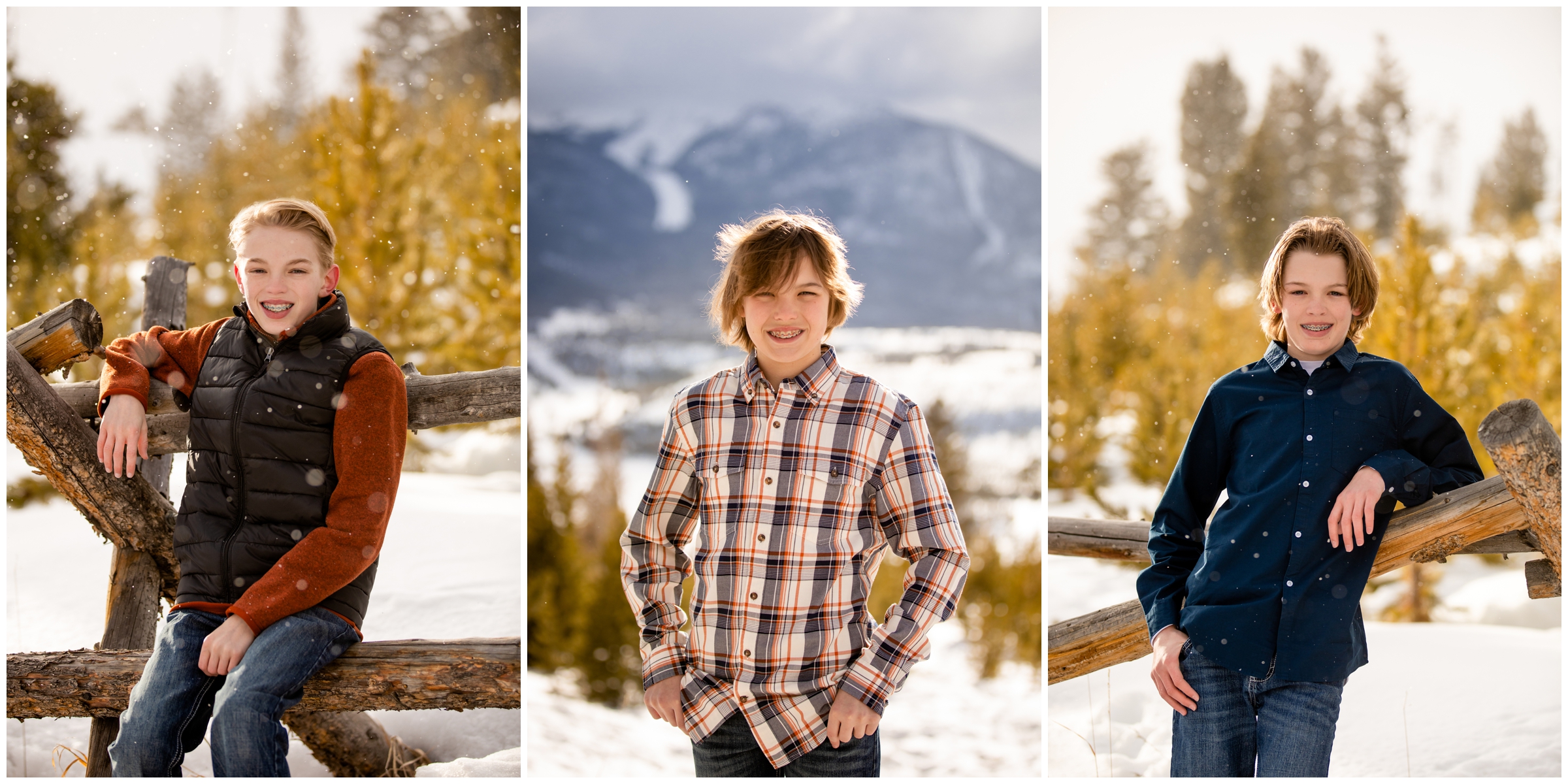 children posing in snow at Sapphire Point in Dillon Colorado