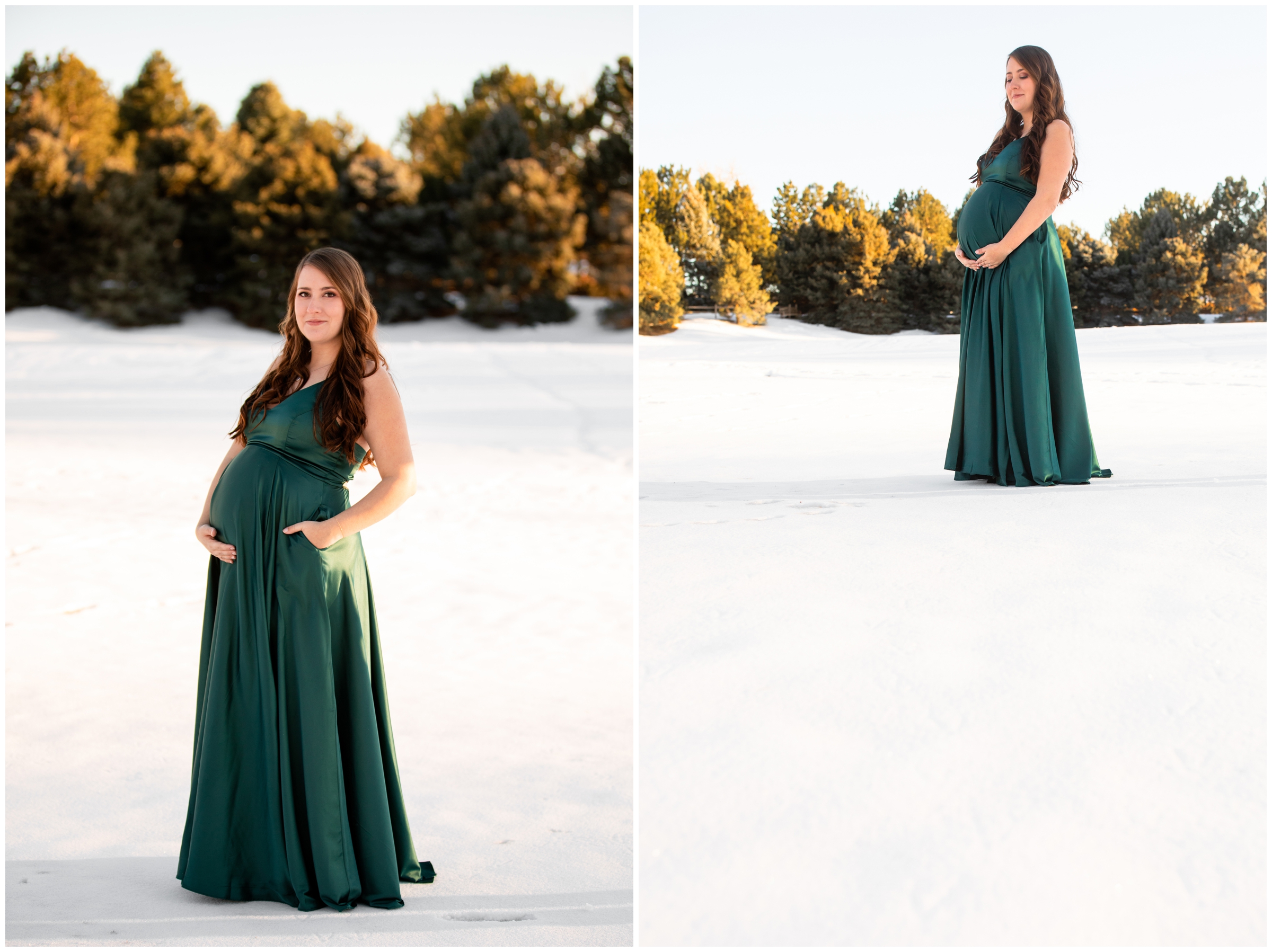 Colorado winter maternity pictures at Hudson Gardens in the snow by Denver portrait photographer Plum Pretty Photography