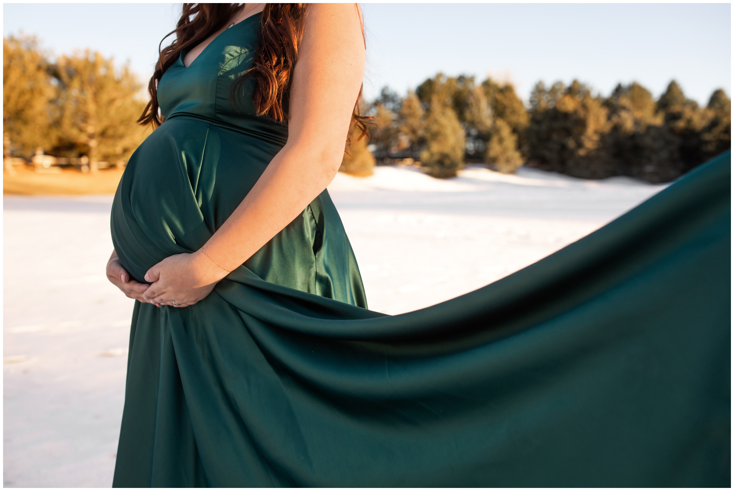 emerald green satin maternity dress