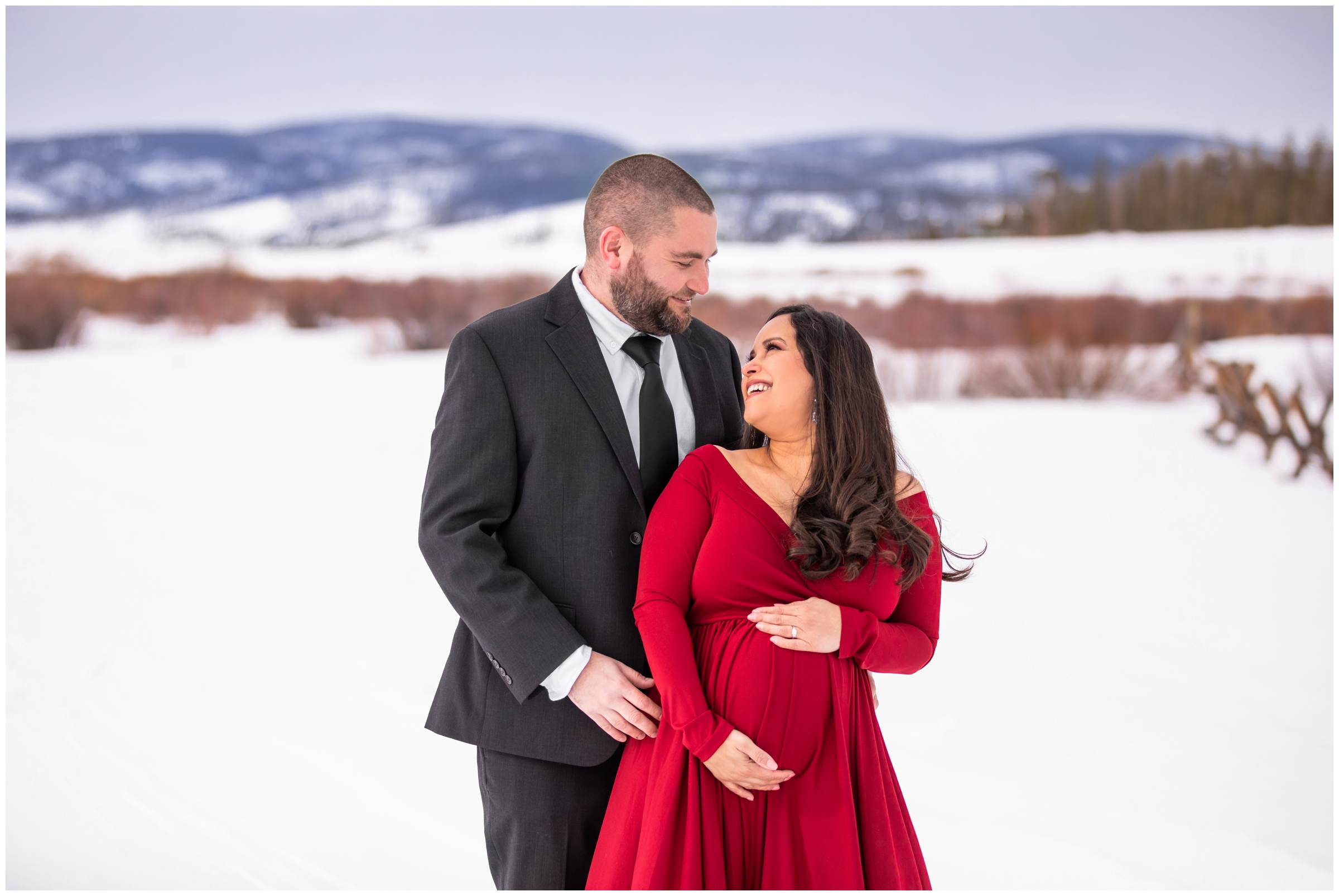 Colorado winter maternity portraits in the snow at Devil's Thumb Ranch by Winter Park photographer Plum Pretty Photography