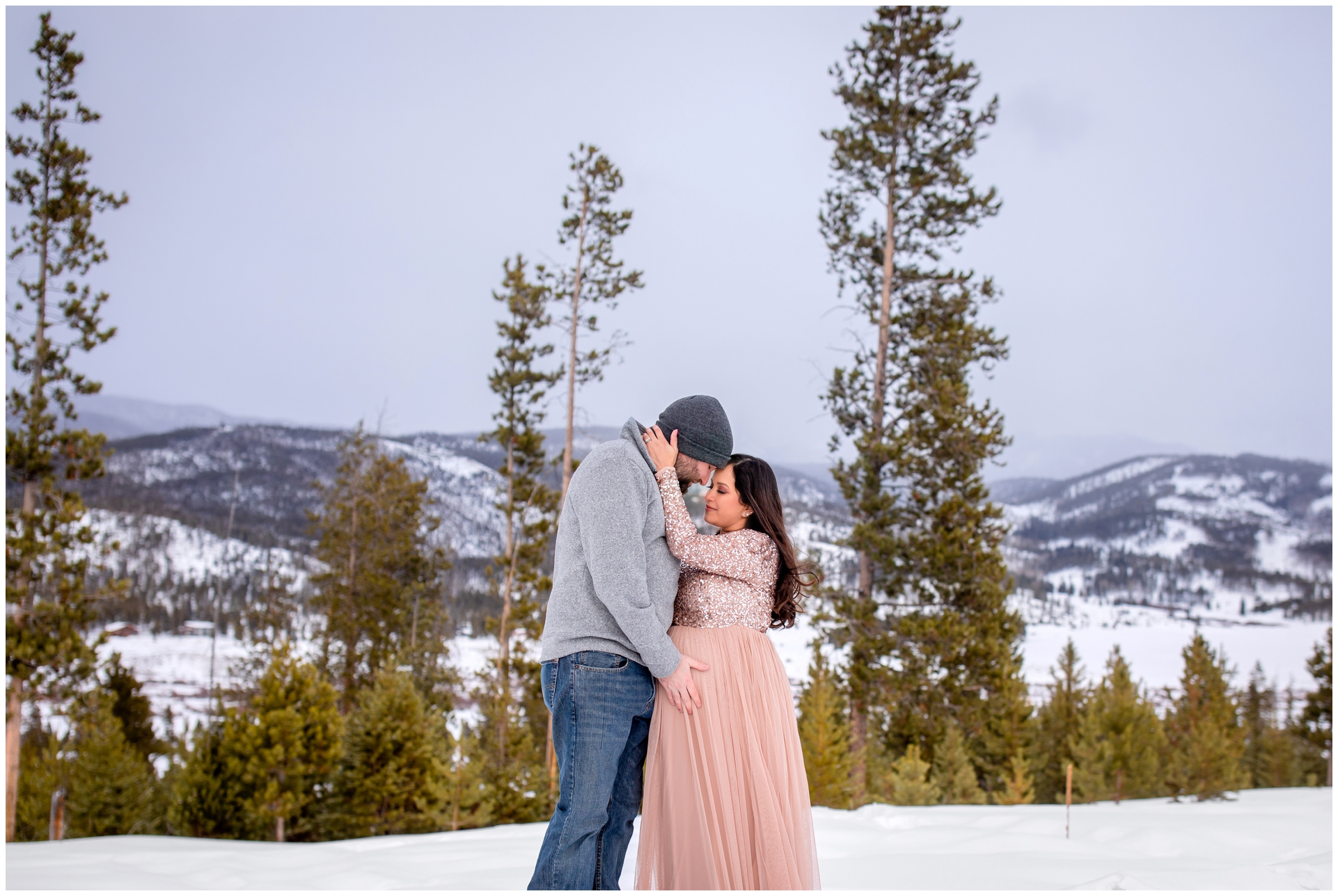 Colorado winter maternity portraits in the snow at Devil's Thumb Ranch by Winter Park photographer Plum Pretty Photography