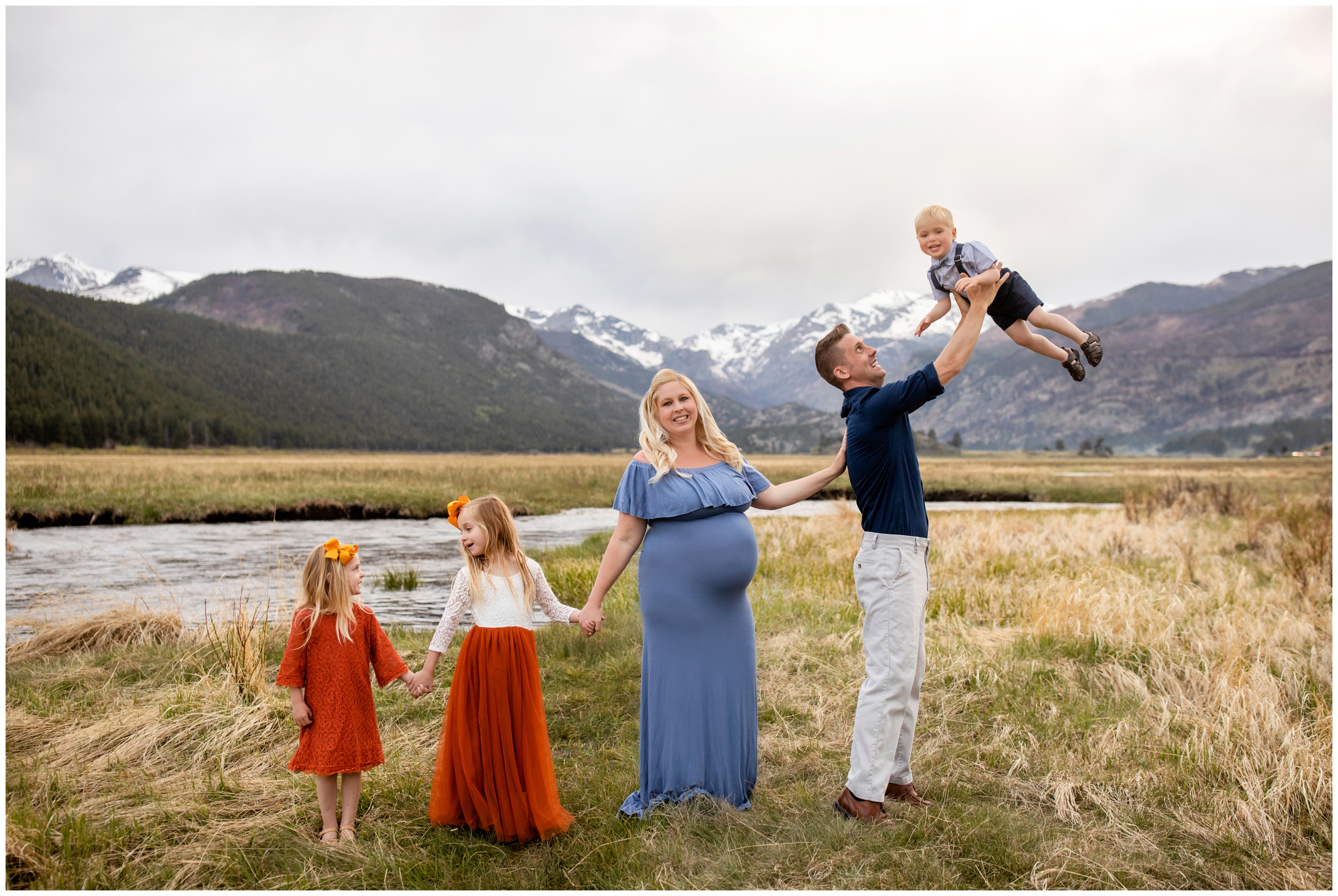 unique family maternity pictures in the Colorado mountains by Plum Pretty Photography