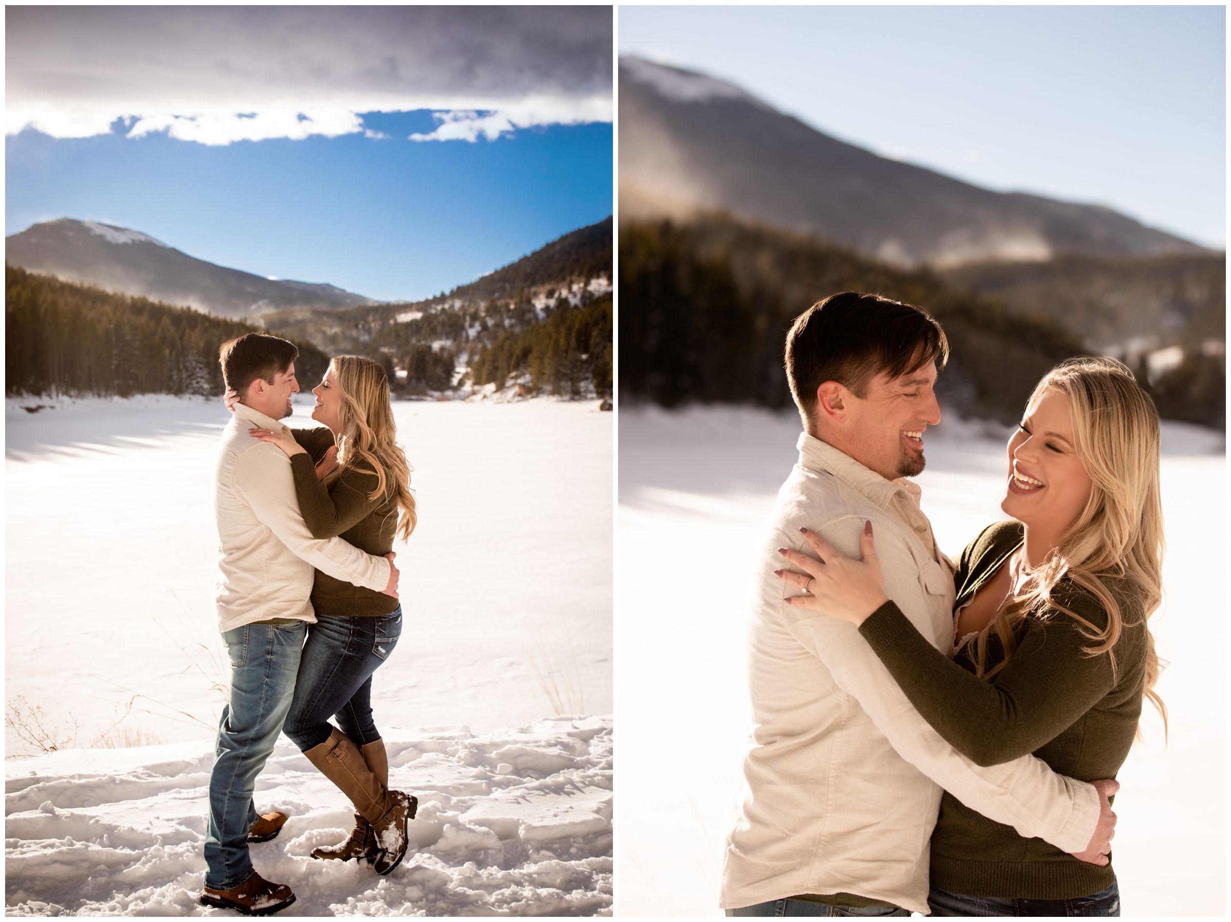 Colorado winter engagement pictures at Frosberg Park and Beaver Brook Watershed by Evergreen photographer Plum Pretty Photography