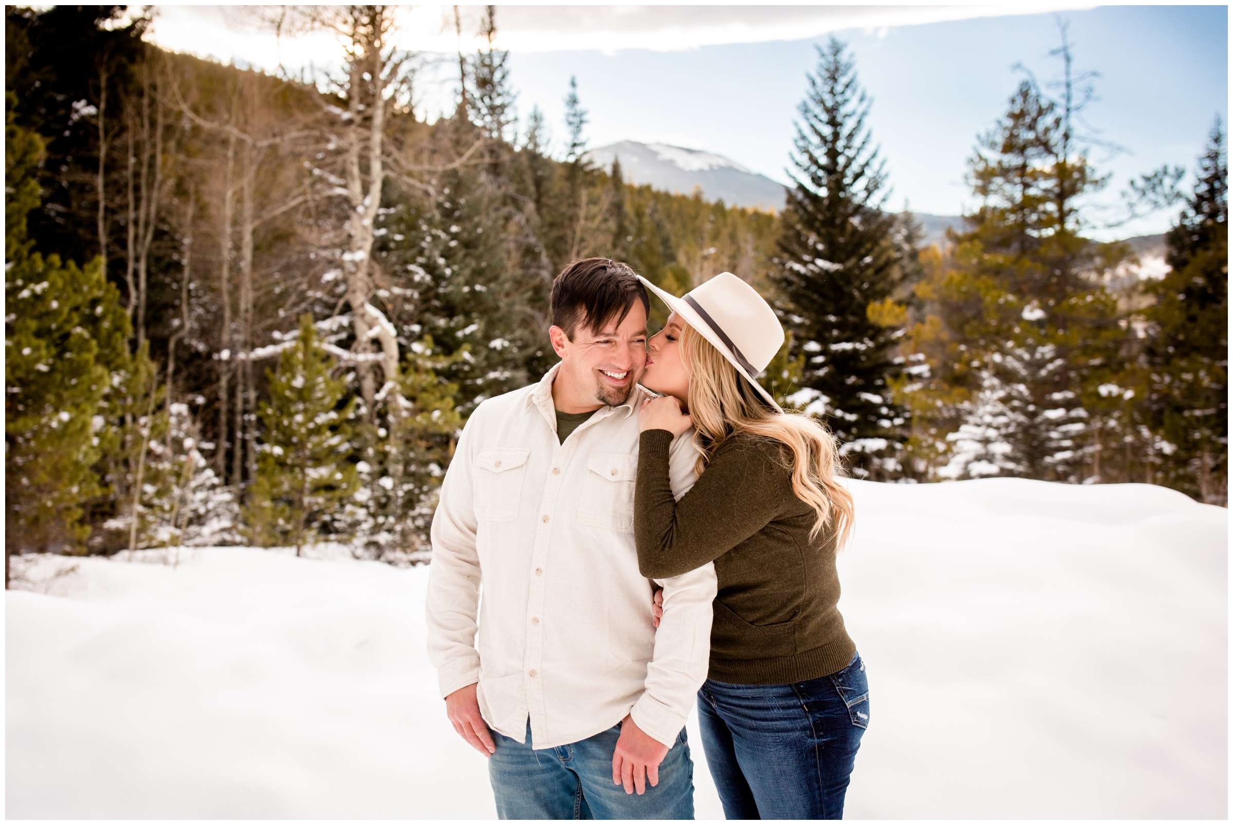 snowy mountain engagement photography inspiration in Evergreen Colorado 